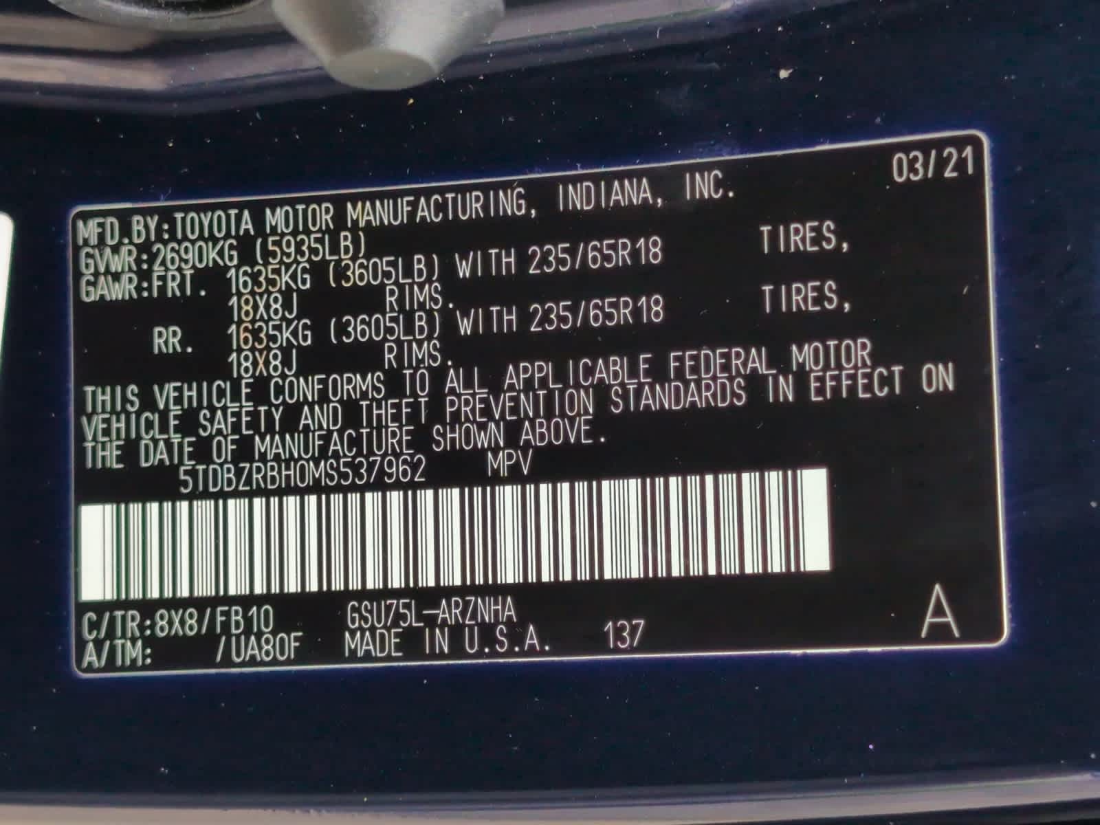 used 2021 Toyota Highlander car, priced at $30,998
