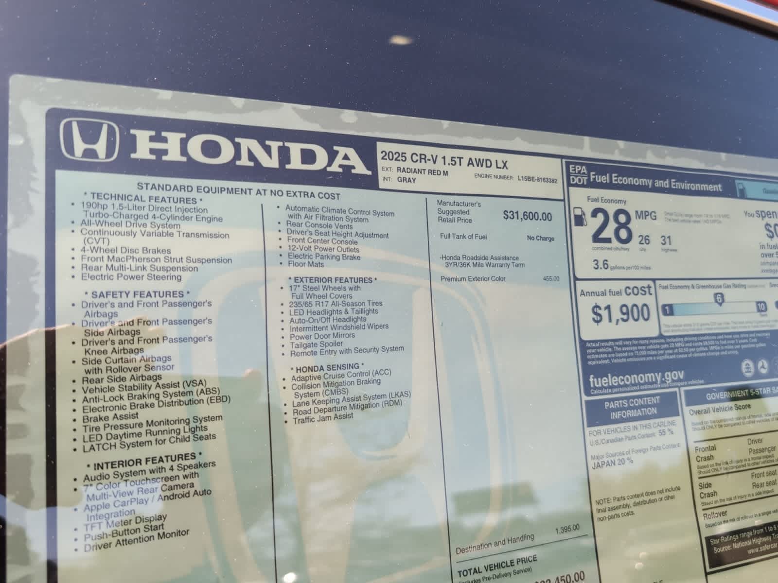 new 2025 Honda CR-V car, priced at $33,450