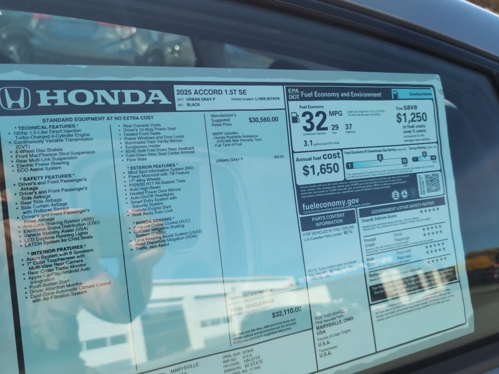 new 2025 Honda Accord car, priced at $32,165