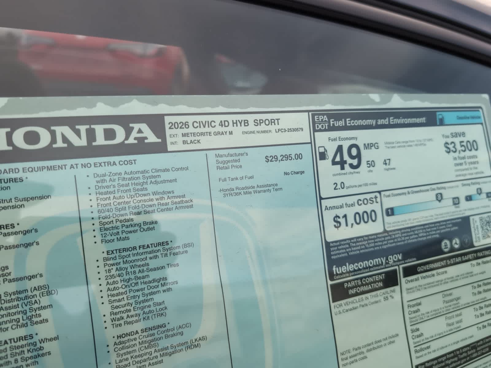 new 2026 Honda Civic Hybrid car, priced at $30,445