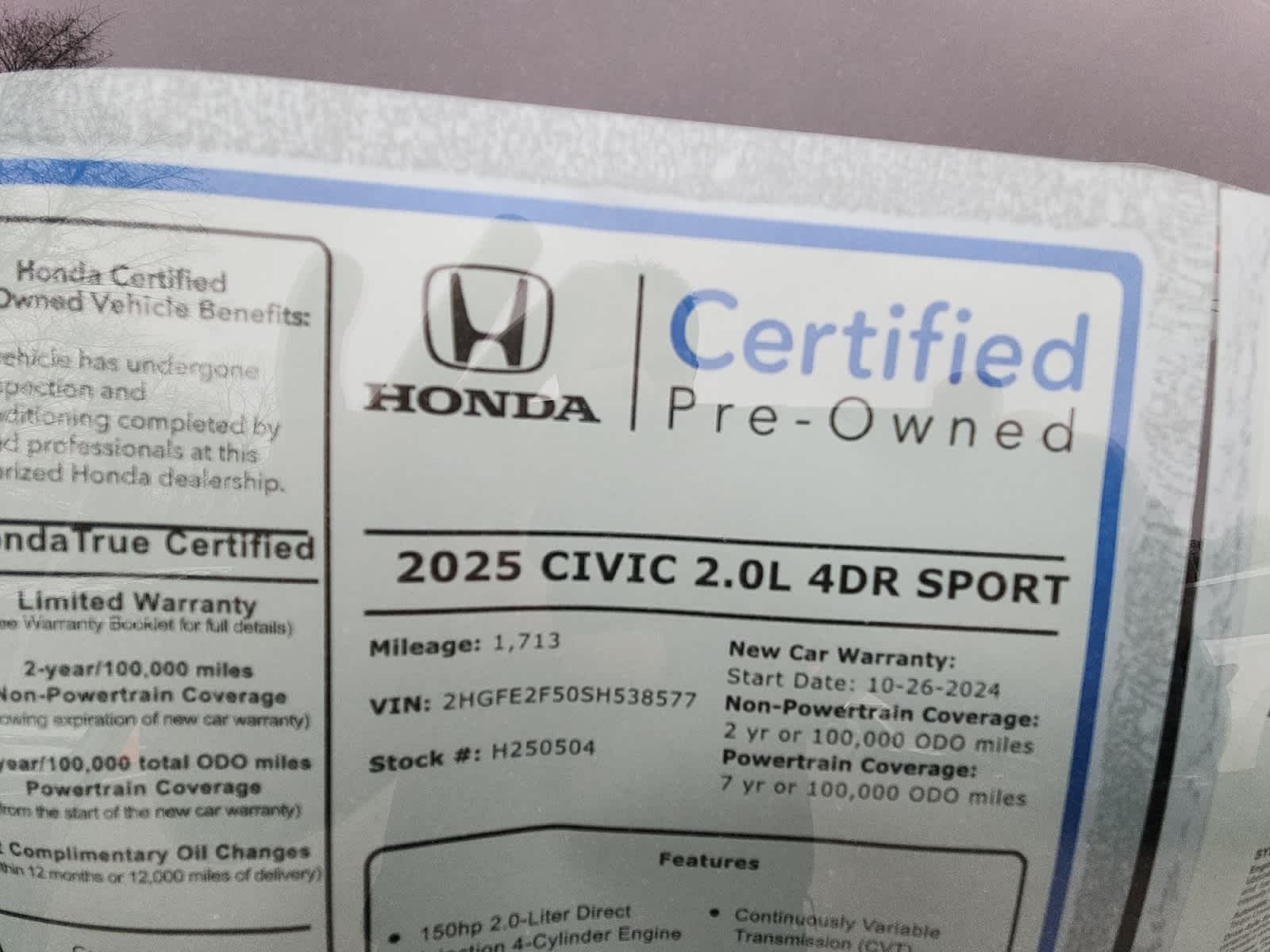 used 2025 Honda Civic car, priced at $25,998