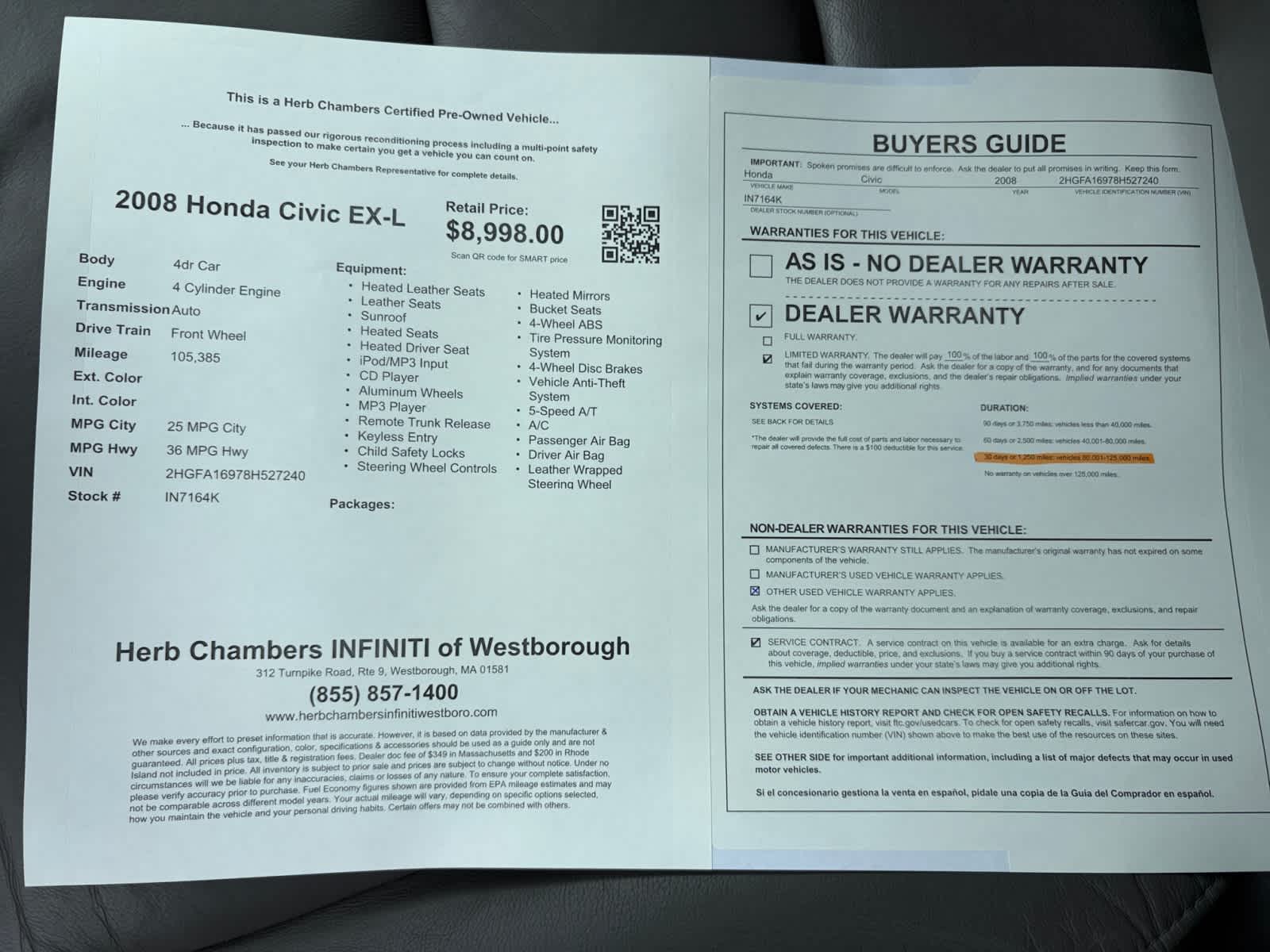 used 2008 Honda Civic car, priced at $8,298