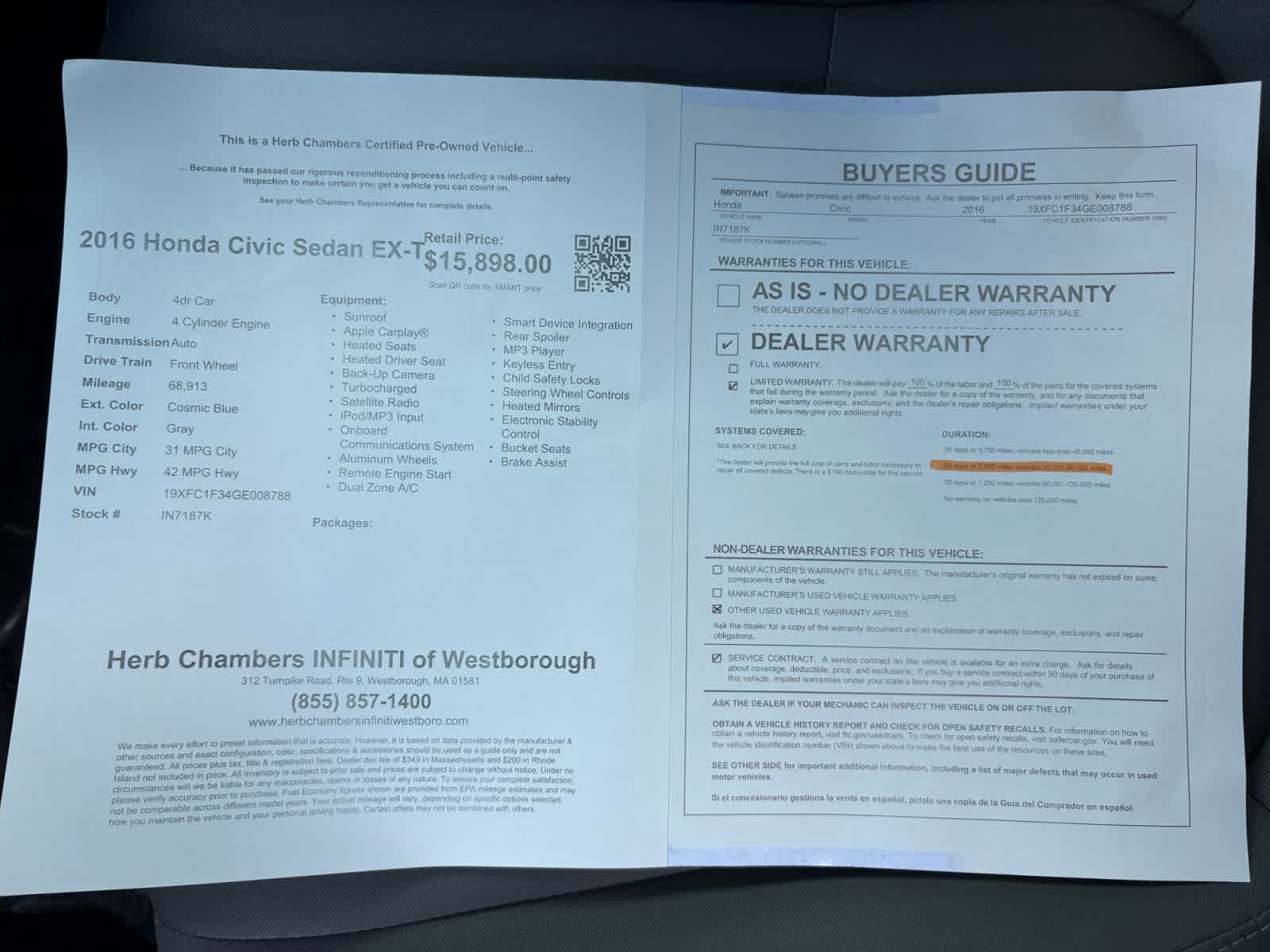 used 2016 Honda Civic car, priced at $16,998