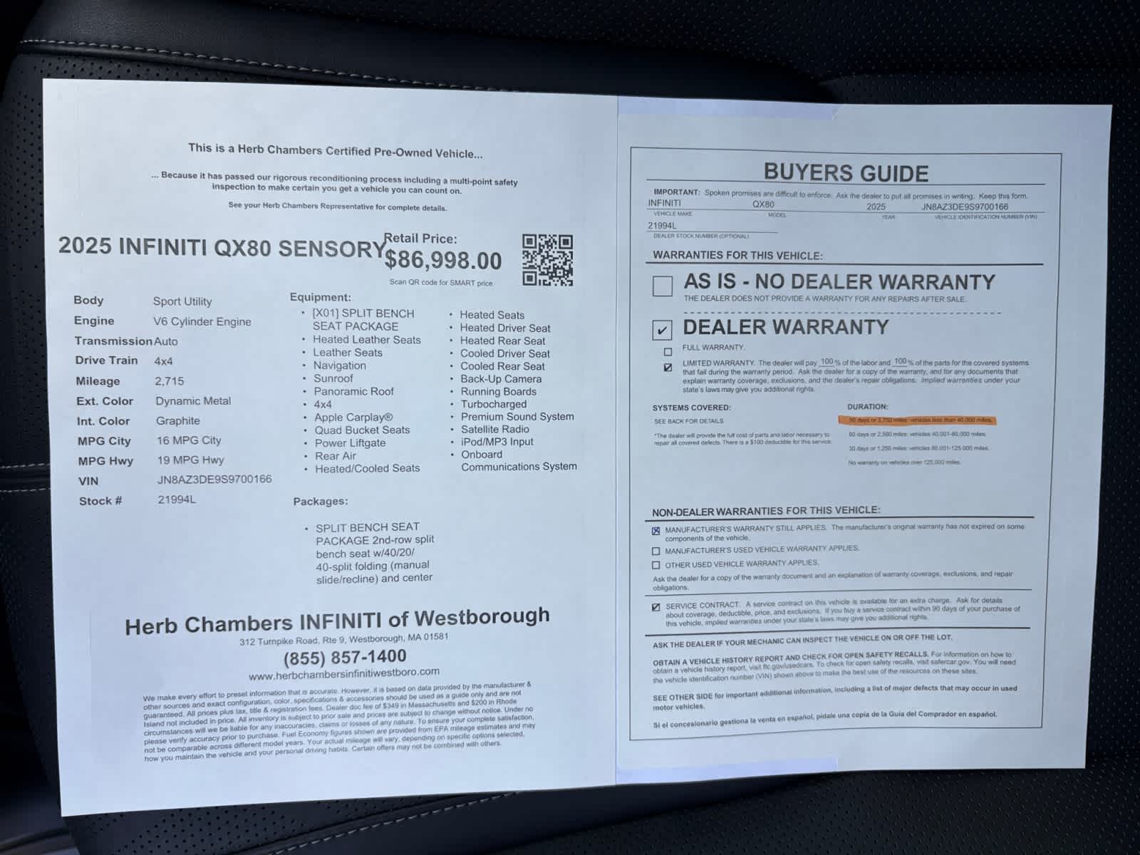 used 2025 INFINITI QX80 car, priced at $86,998
