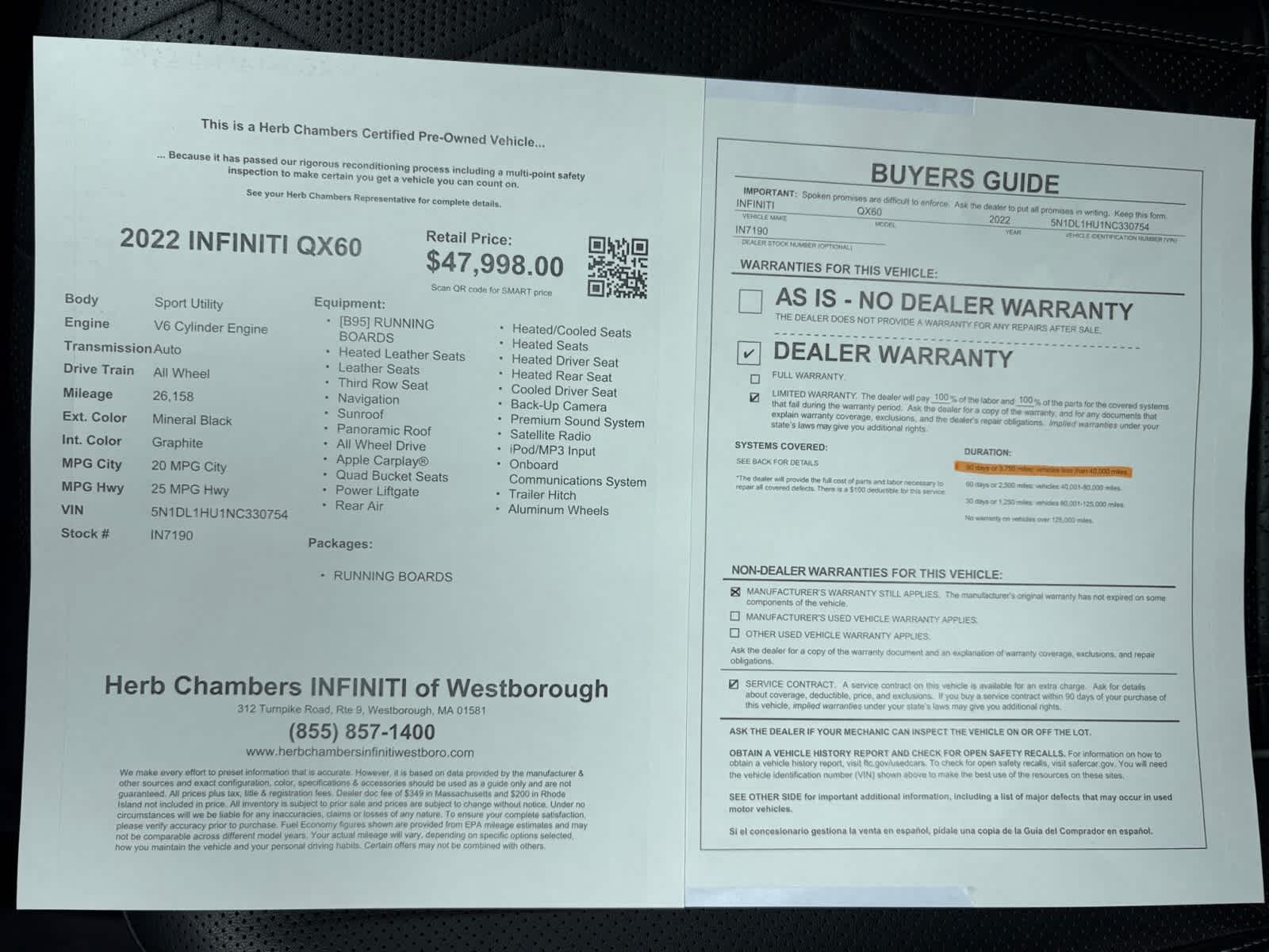 used 2022 INFINITI QX60 car, priced at $47,998