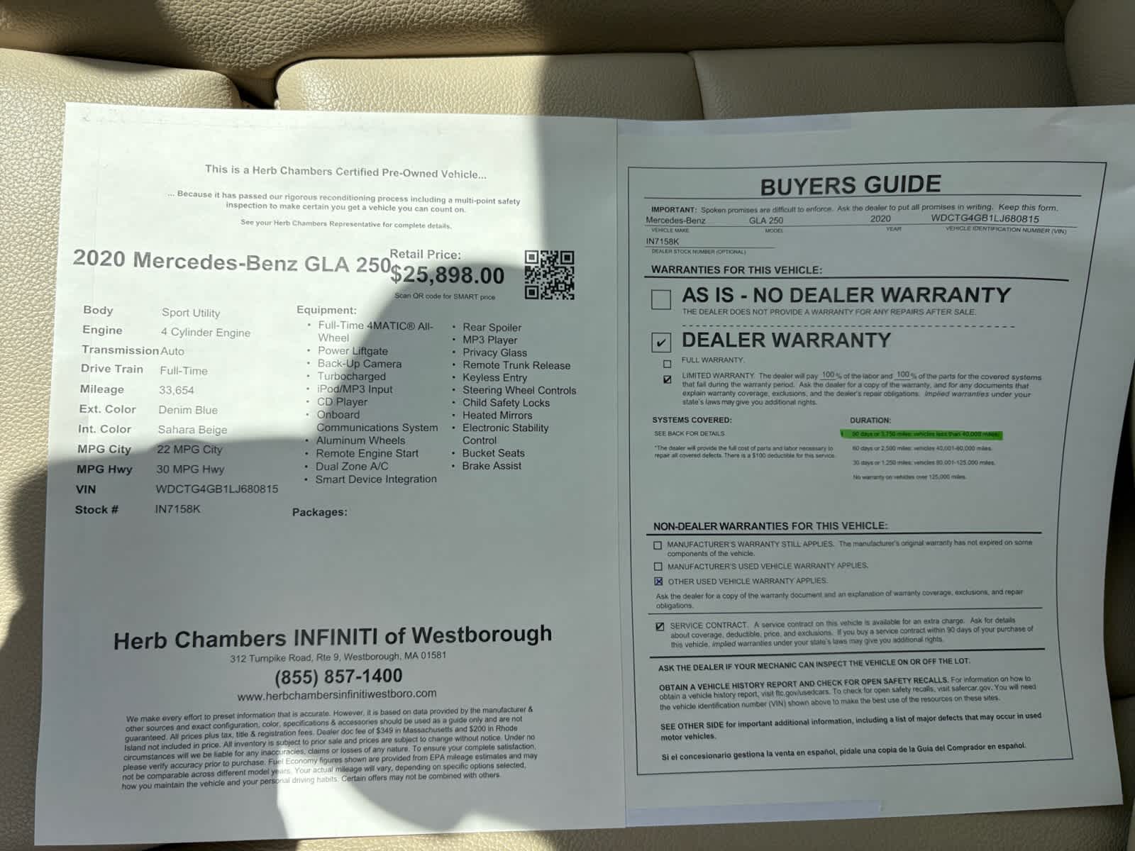 used 2020 Mercedes-Benz GLA 250 car, priced at $25,598