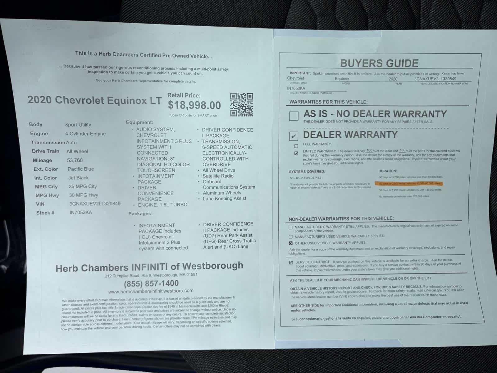 used 2020 Chevrolet Equinox car, priced at $18,798