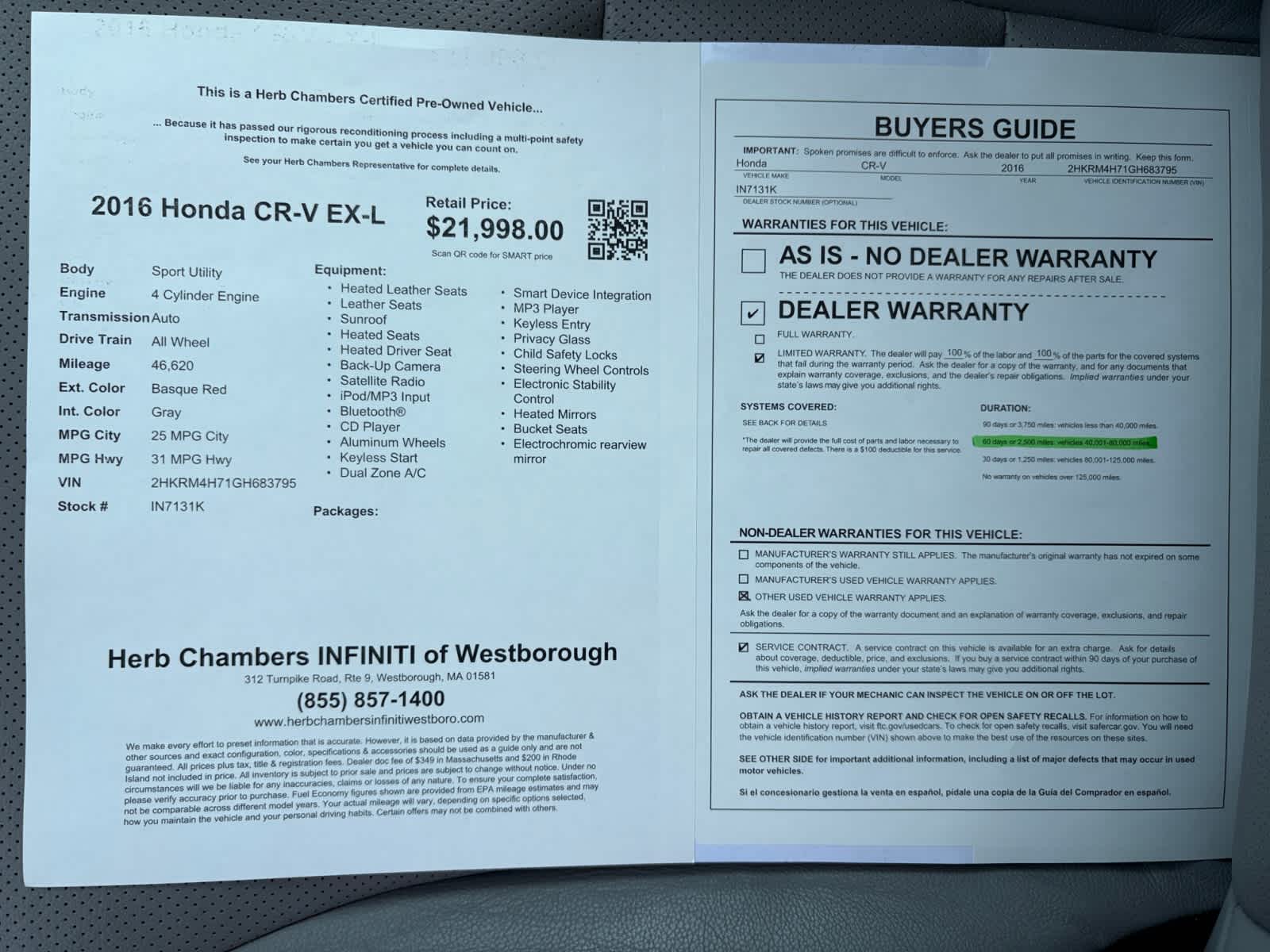 used 2016 Honda CR-V car, priced at $21,298
