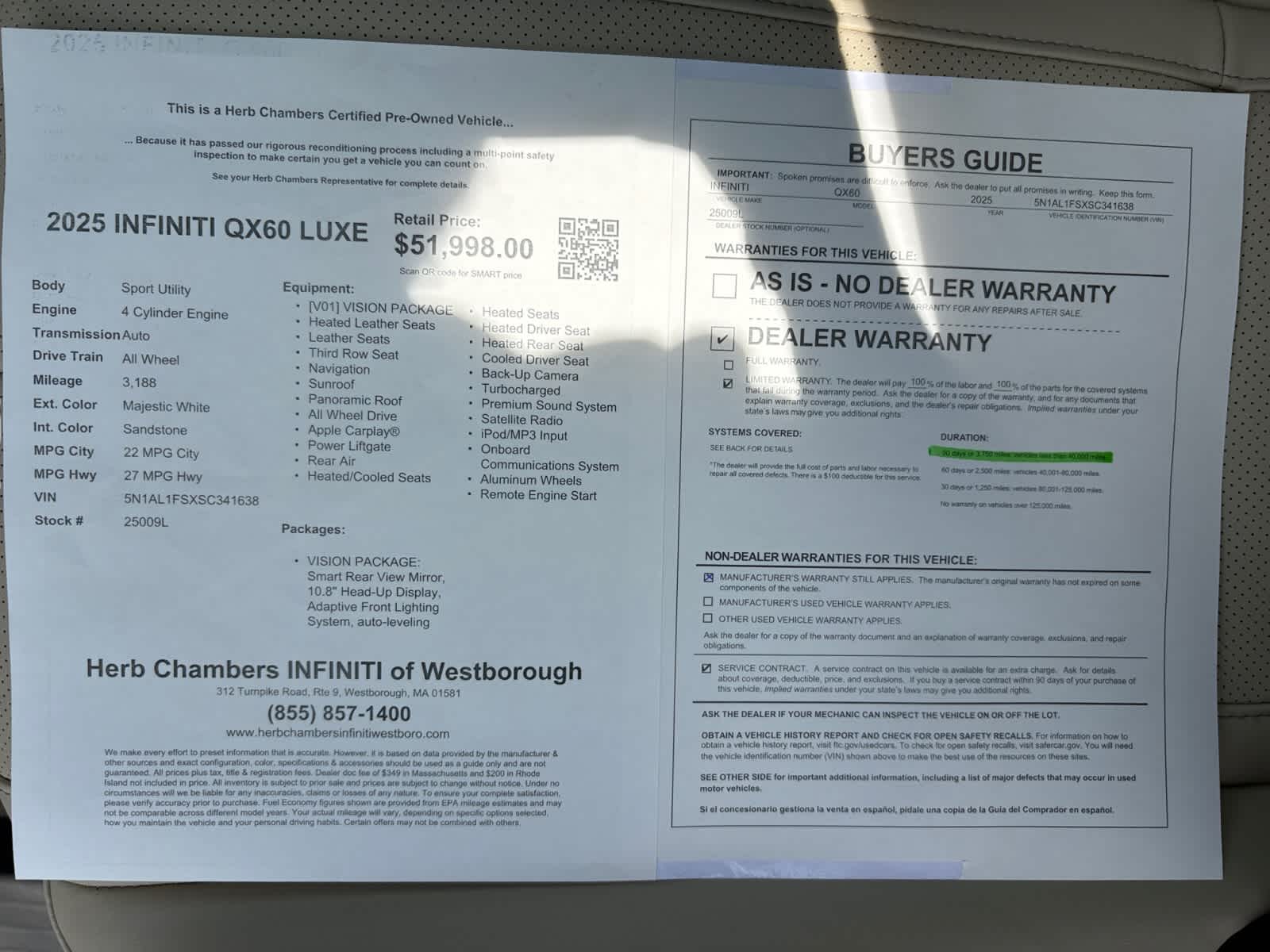 used 2025 INFINITI QX60 car, priced at $50,998