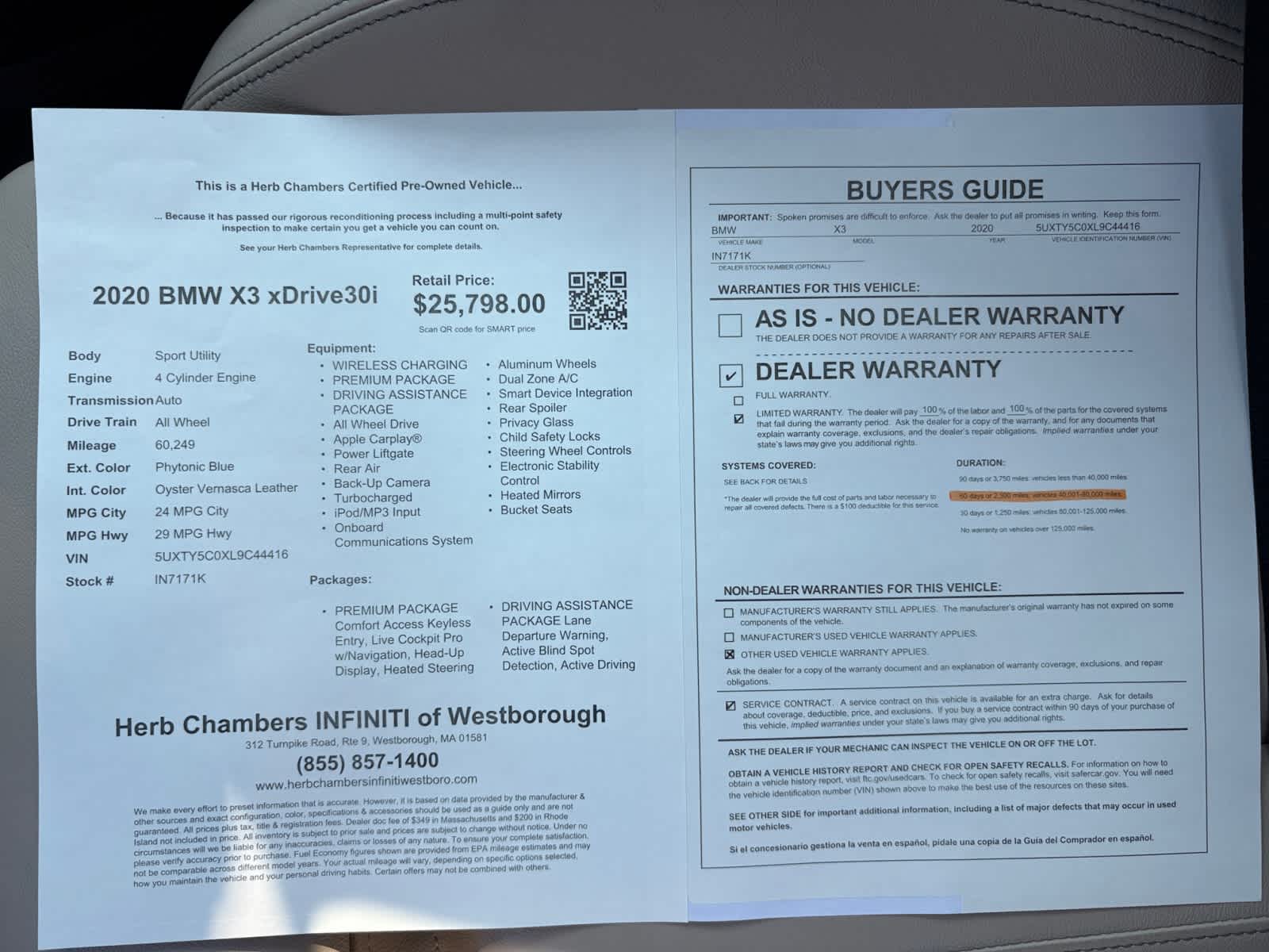 used 2020 BMW X3 car, priced at $25,798