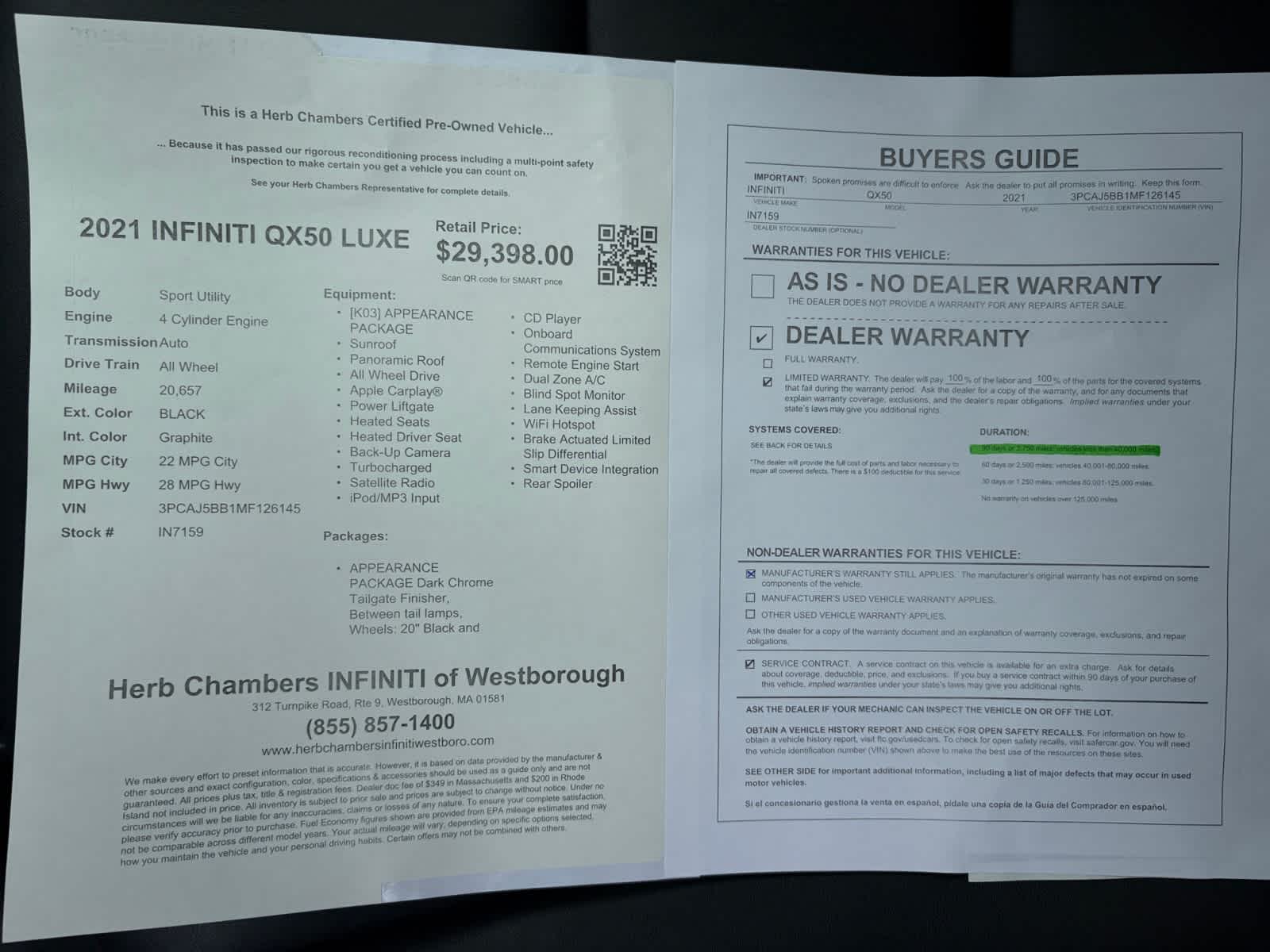 used 2021 INFINITI QX50 car, priced at $28,998