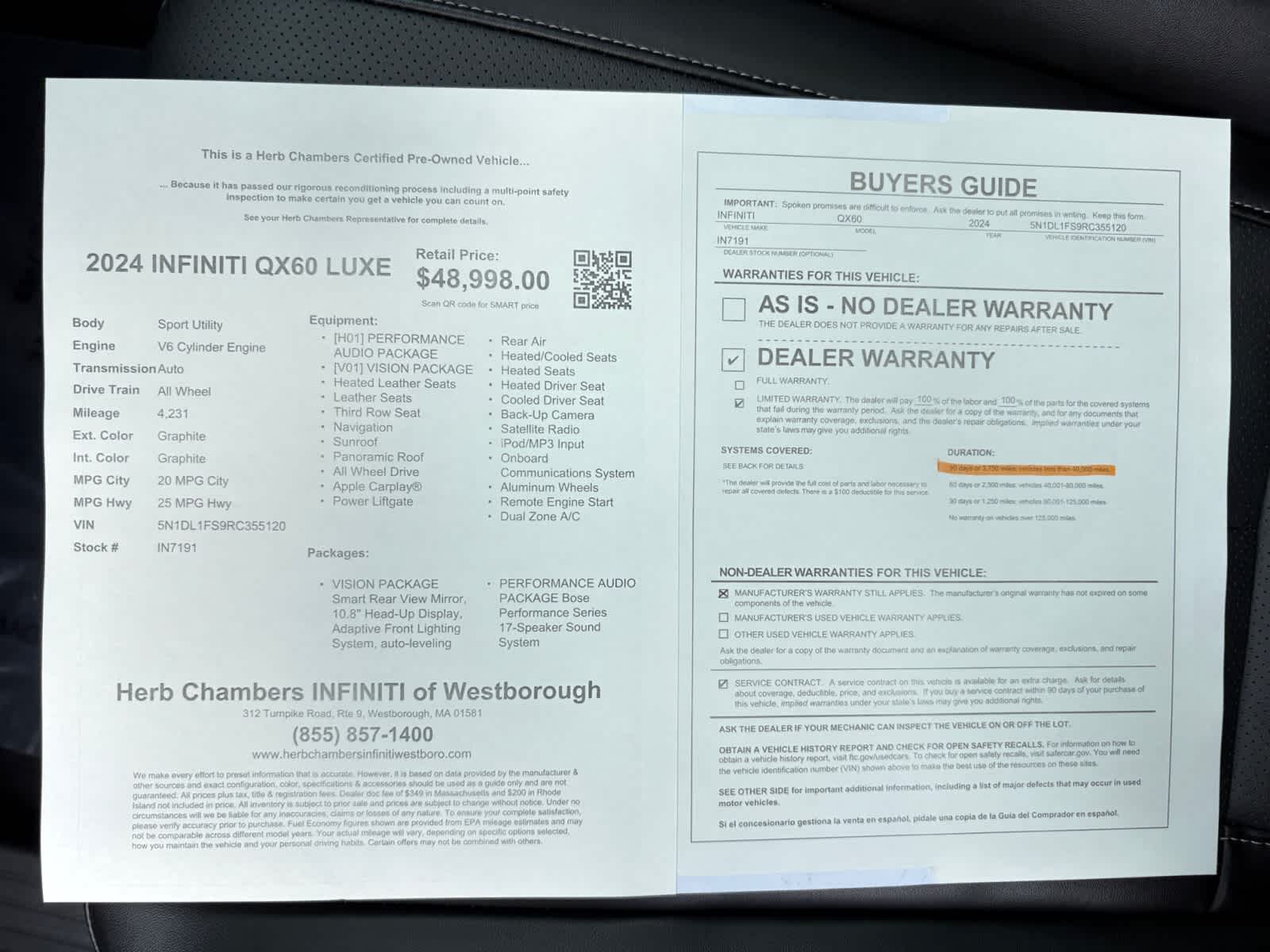used 2024 INFINITI QX60 car, priced at $48,998