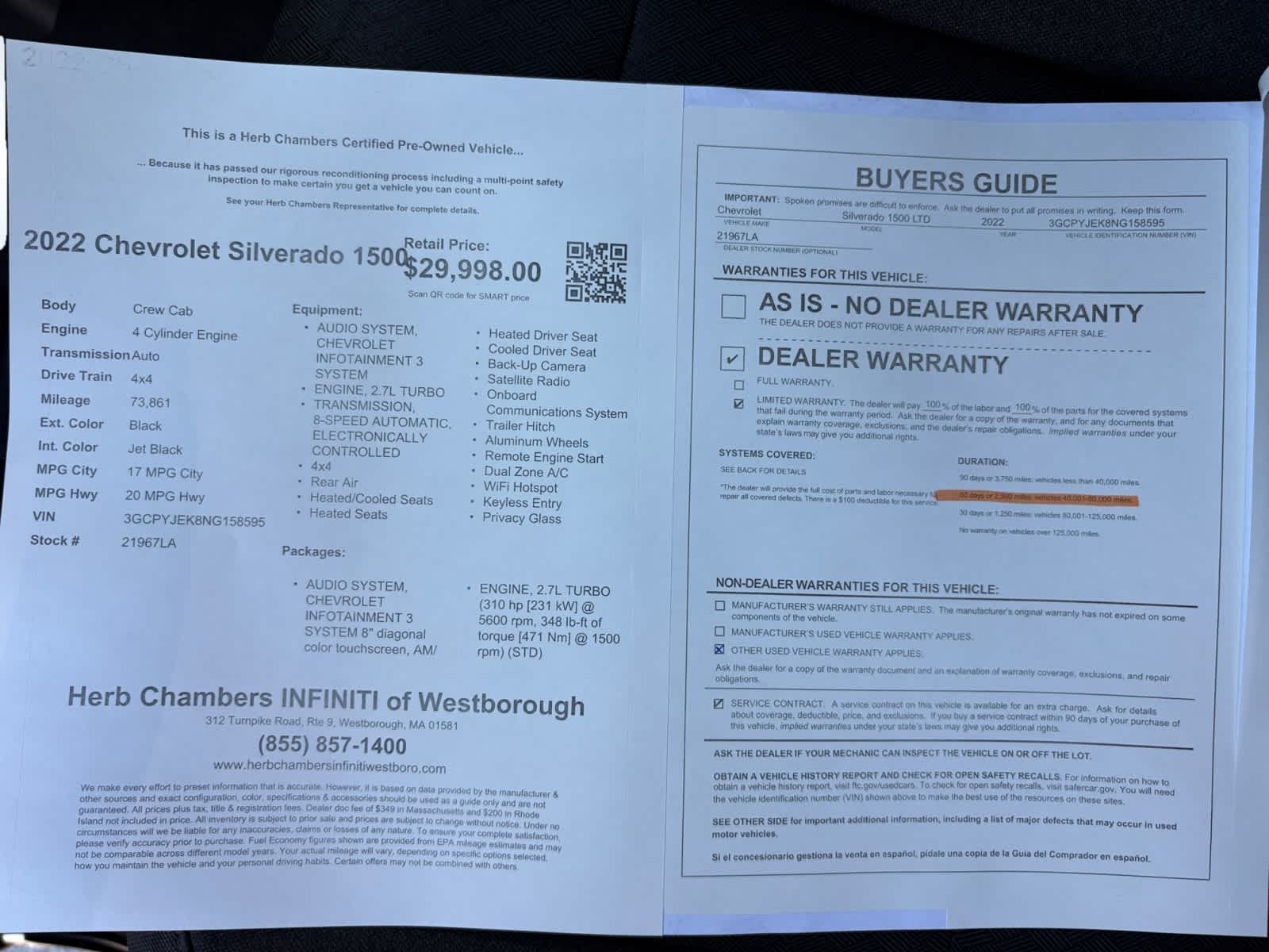 used 2022 Chevrolet Silverado 1500 LTD car, priced at $29,998