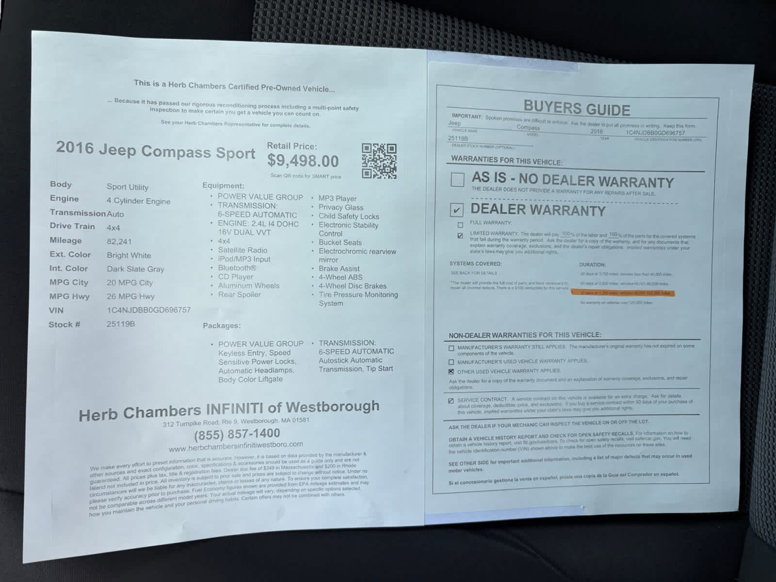 used 2016 Jeep Compass car, priced at $9,998