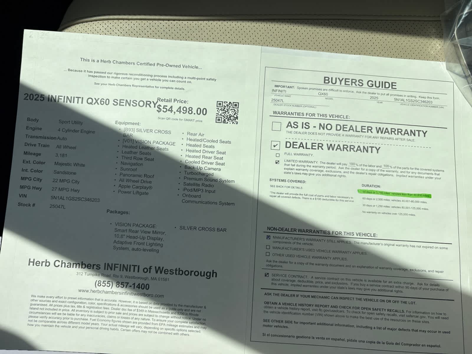 used 2025 INFINITI QX60 car, priced at $53,998