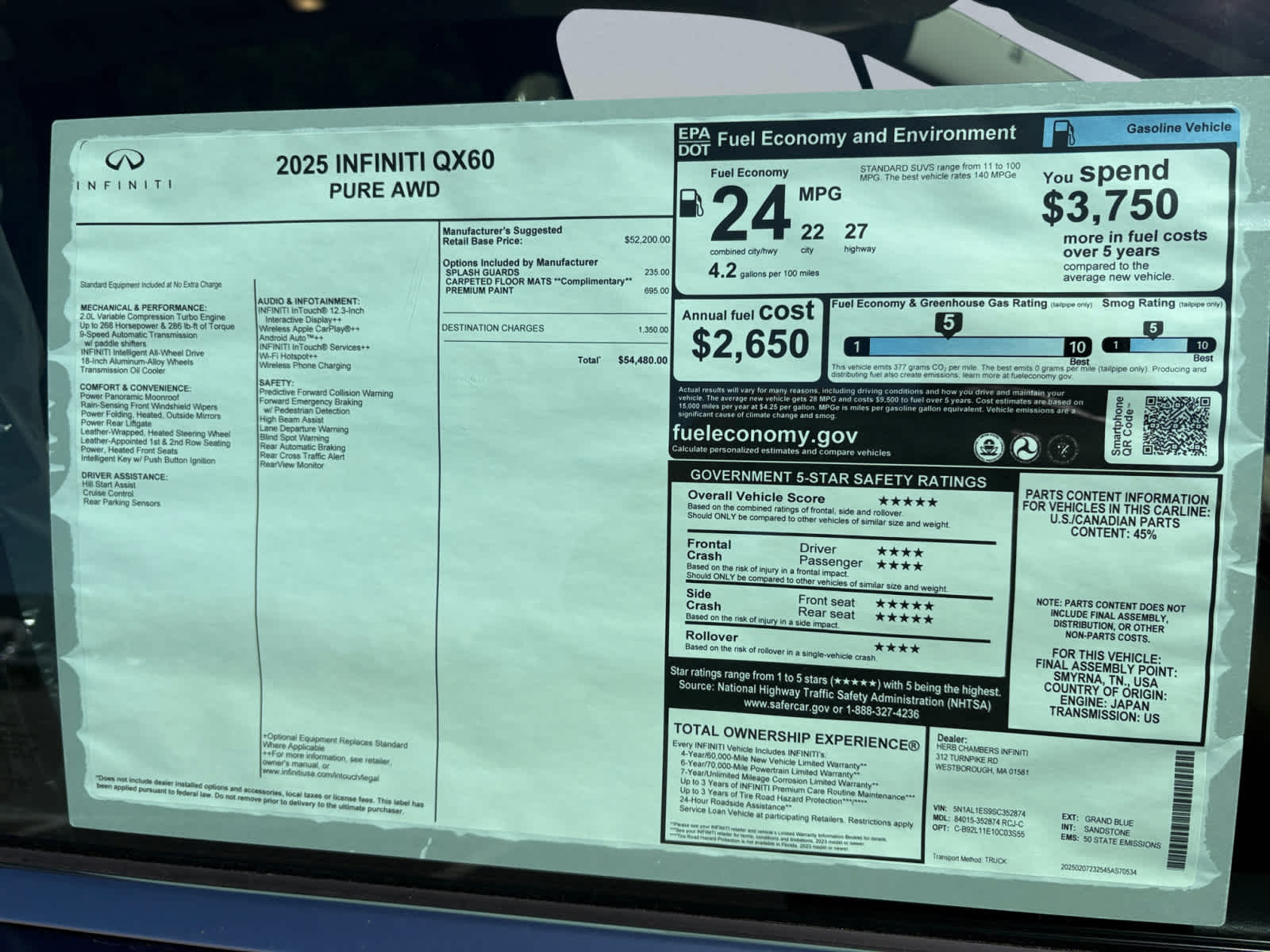 new 2025 INFINITI QX60 car, priced at $52,338