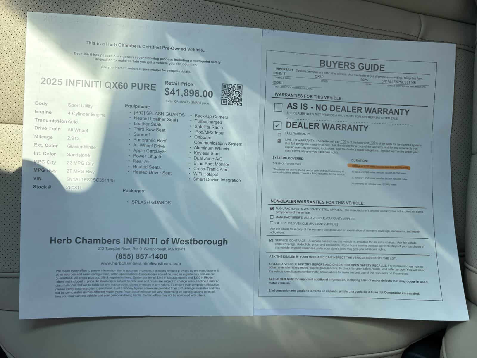 used 2025 INFINITI QX60 car, priced at $41,898