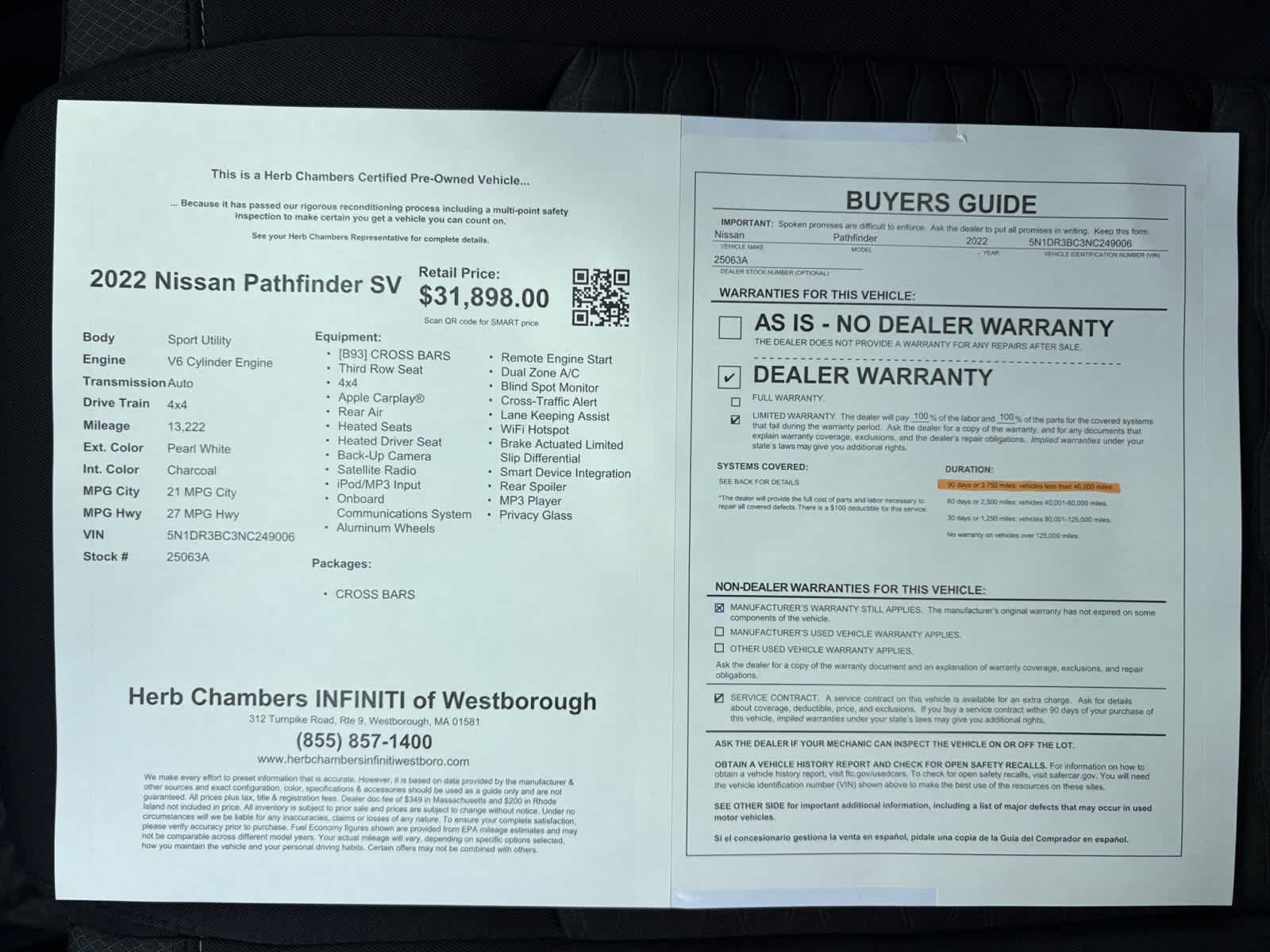 used 2022 Nissan Pathfinder car, priced at $30,998