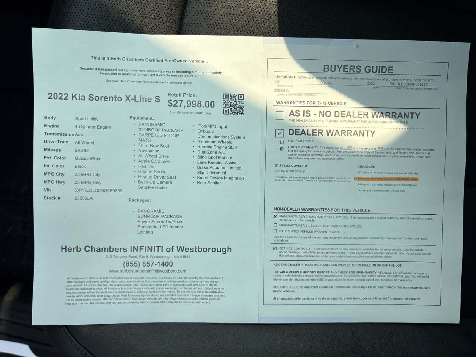 used 2022 Kia Sorento car, priced at $27,998