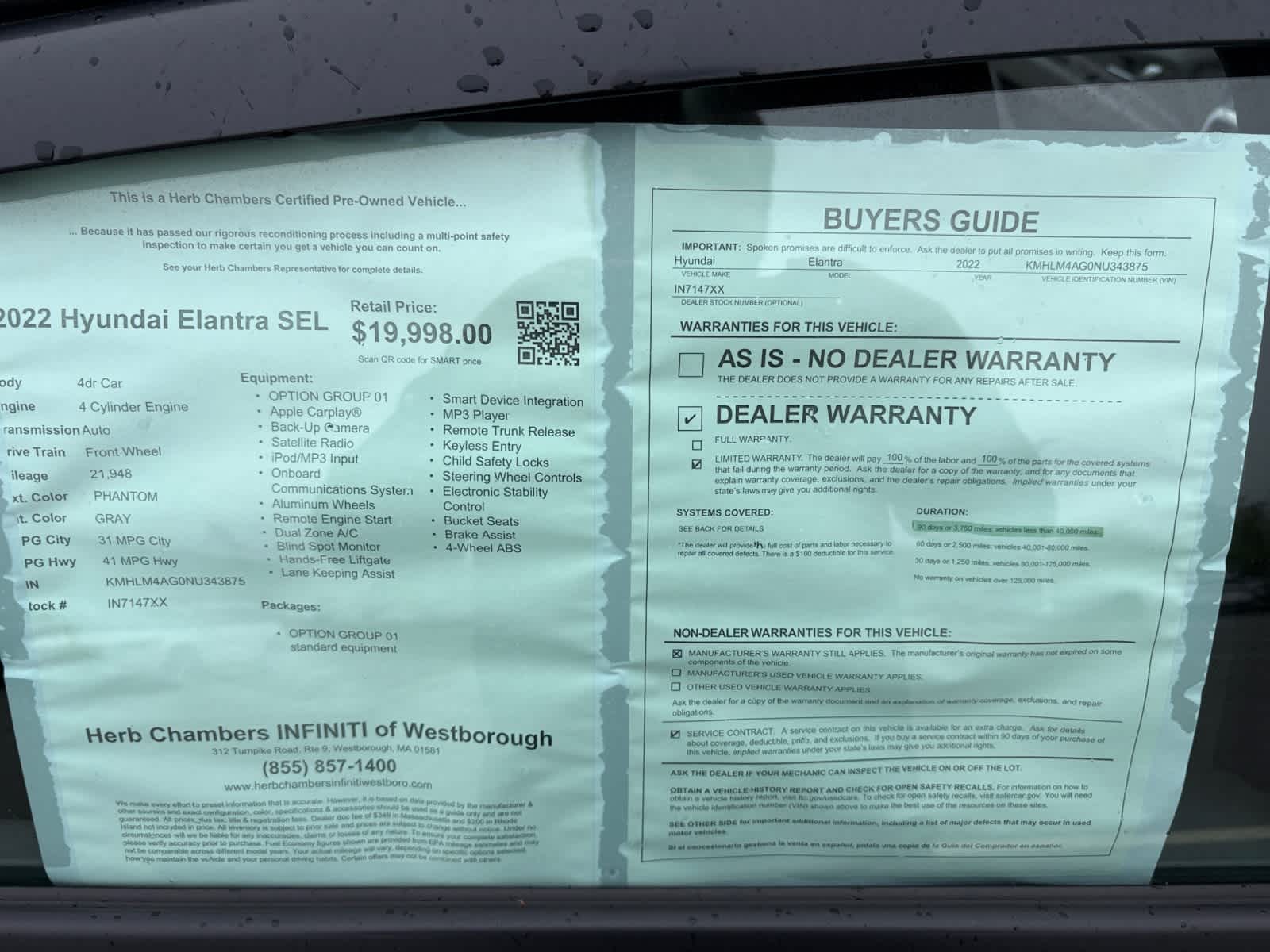 used 2022 Hyundai Elantra car, priced at $19,998