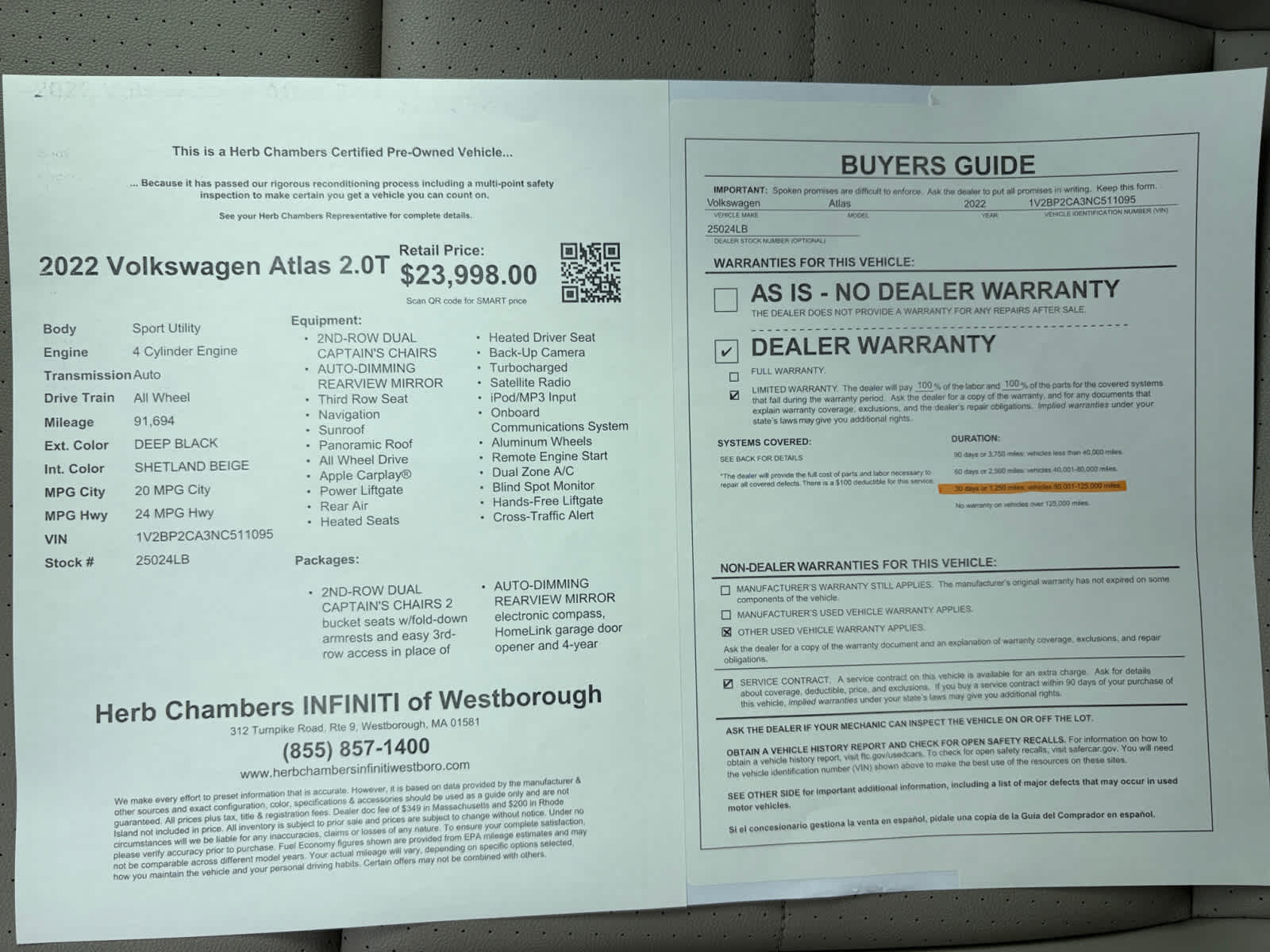 used 2022 Volkswagen Atlas car, priced at $23,998