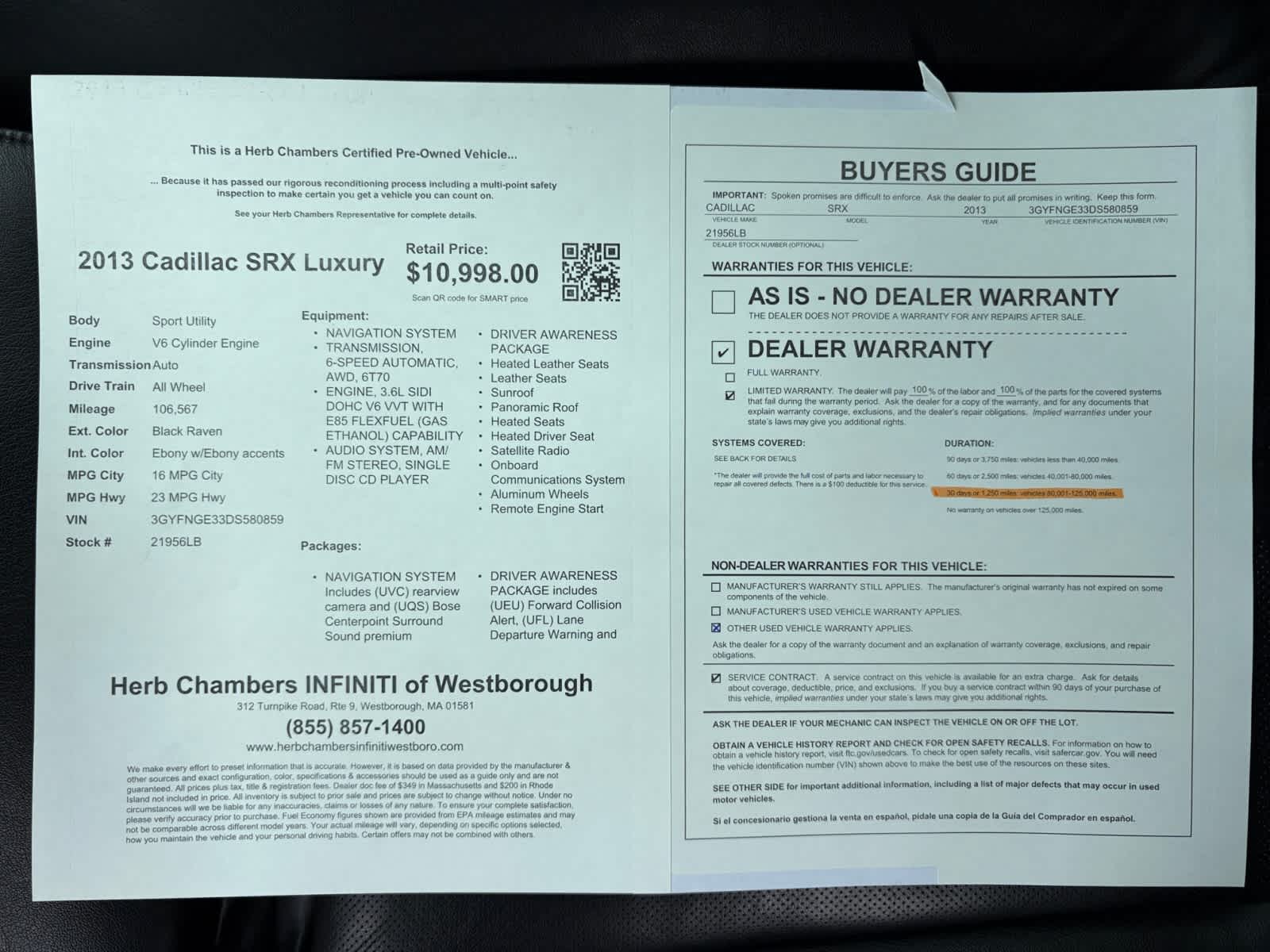 used 2013 Cadillac SRX car, priced at $10,998