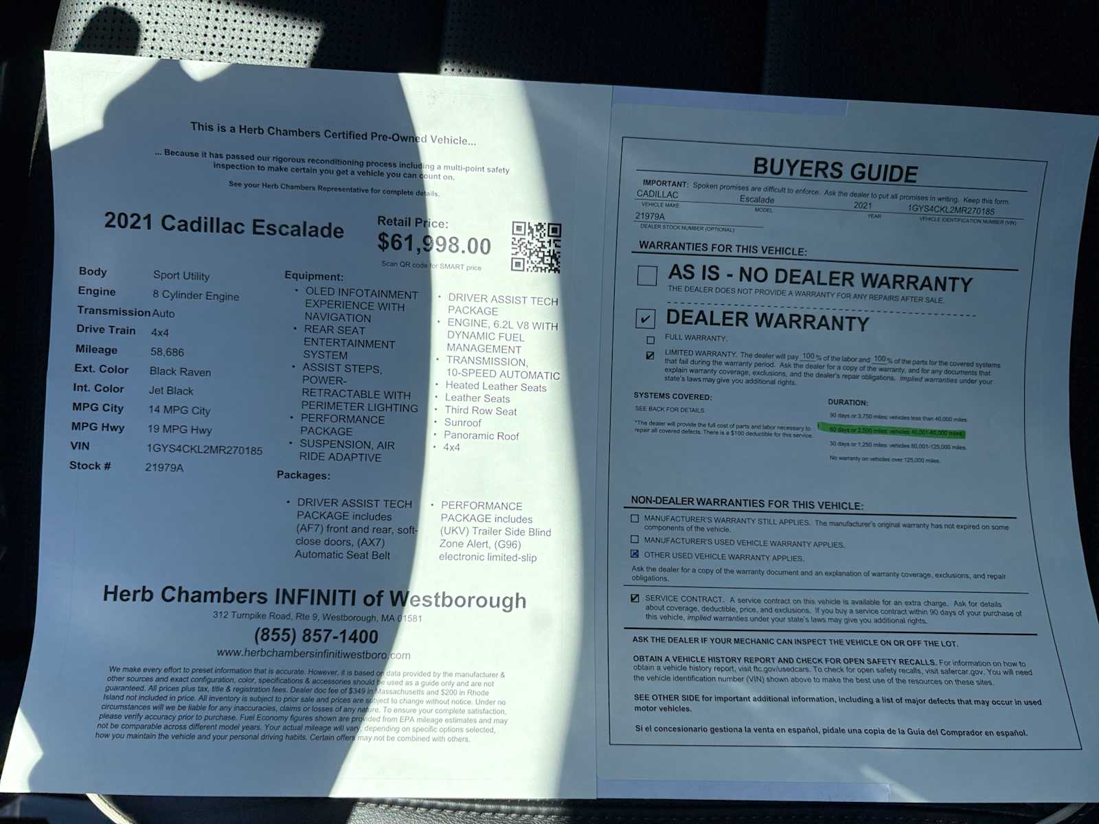 used 2021 Cadillac Escalade car, priced at $61,998