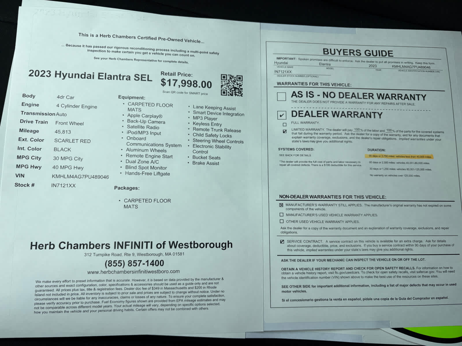 used 2023 Hyundai Elantra car, priced at $17,498