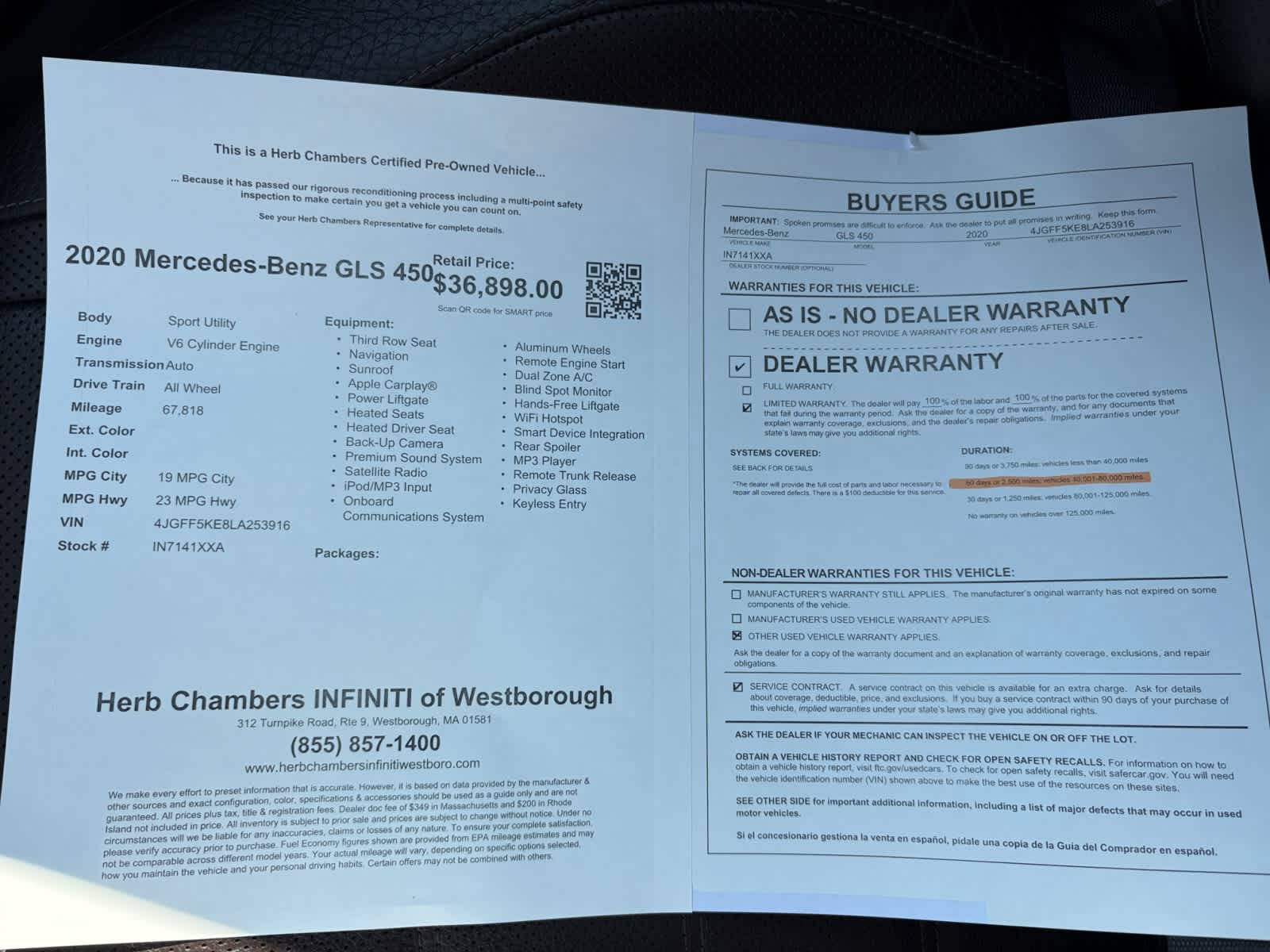 used 2020 Mercedes-Benz GLS 450 car, priced at $36,898