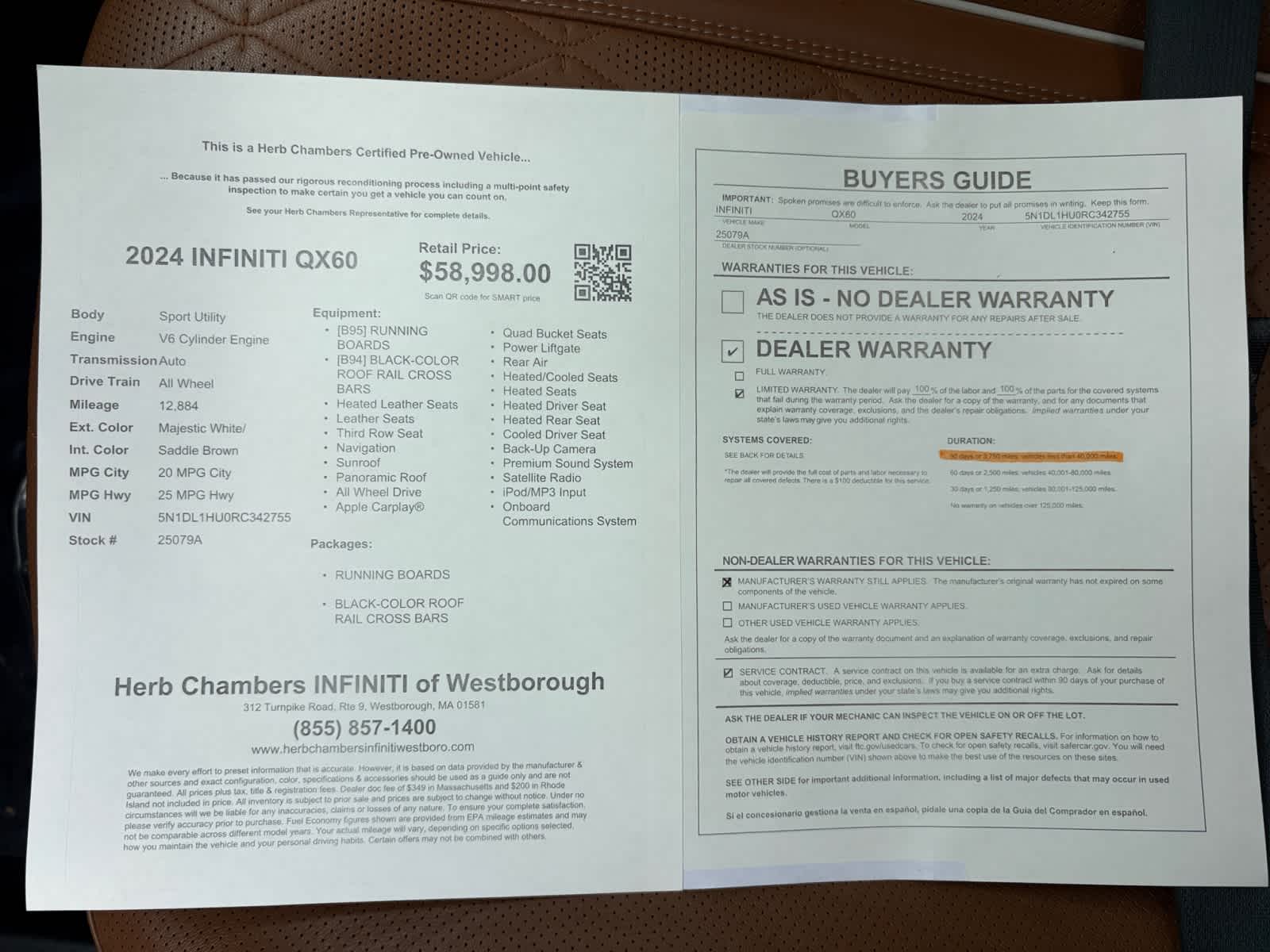 used 2024 INFINITI QX60 car, priced at $58,998
