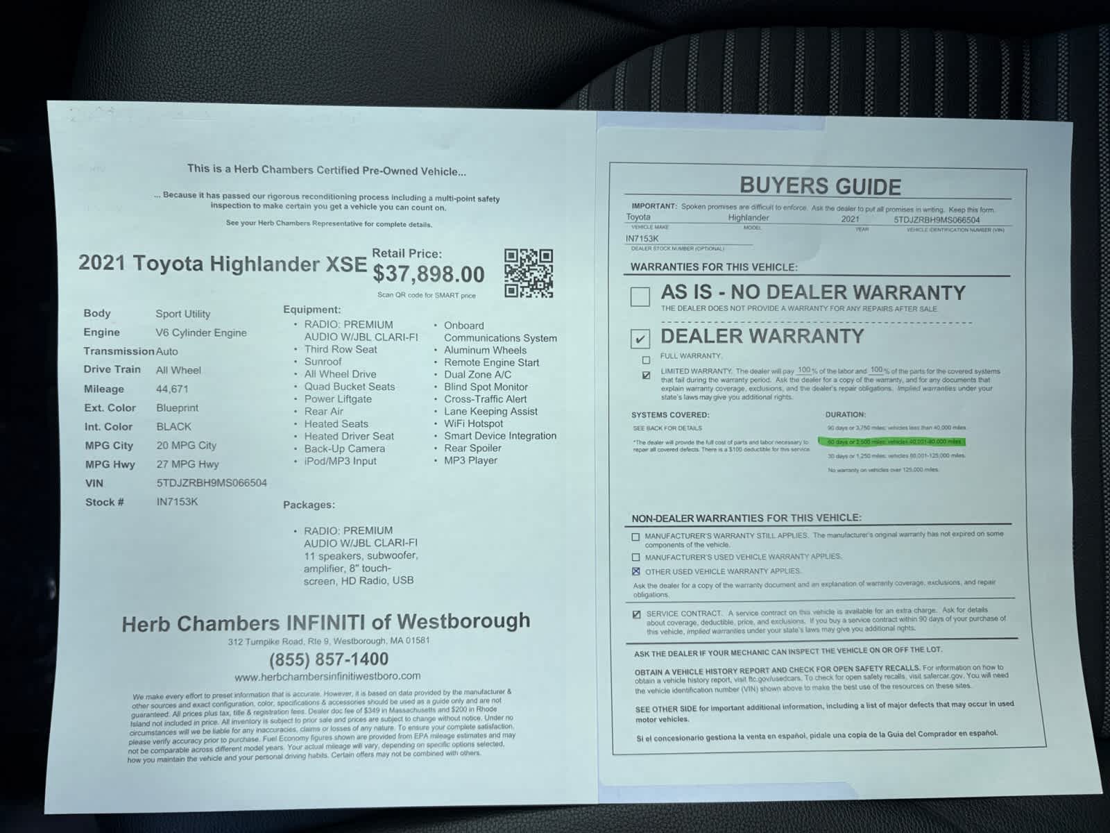 used 2021 Toyota Highlander car, priced at $37,898