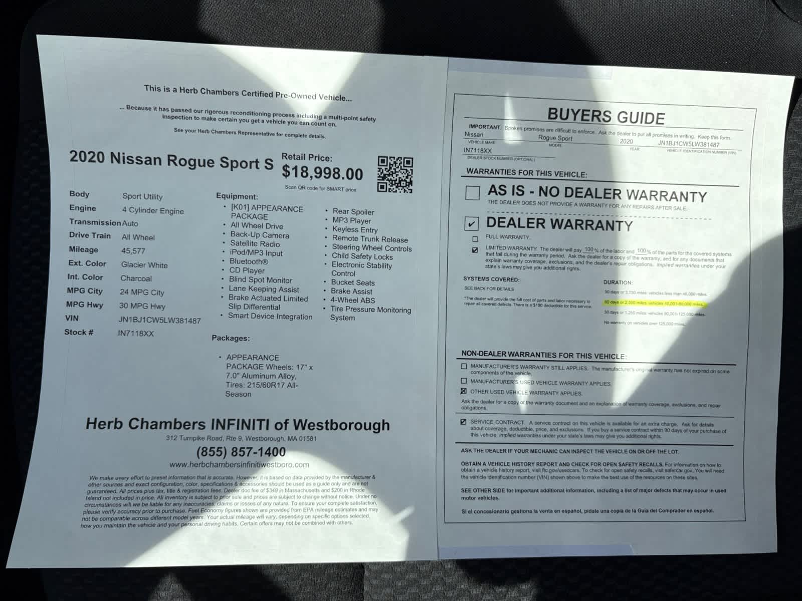 used 2020 Nissan Rogue Sport car, priced at $16,998