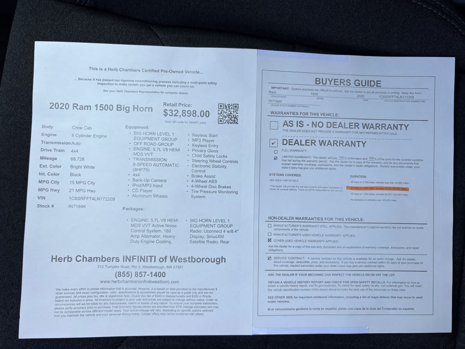 used 2020 Ram 1500 car, priced at $32,498