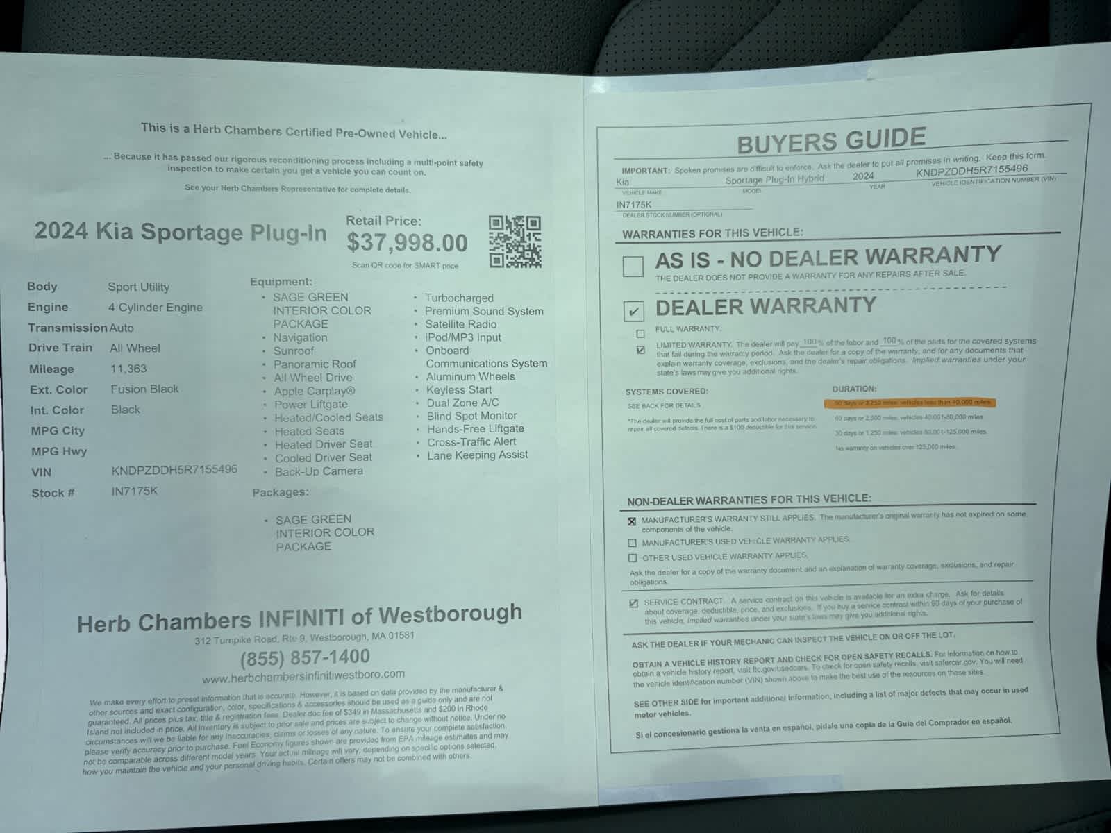 used 2024 Kia Sportage Plug-In Hybrid car, priced at $36,998