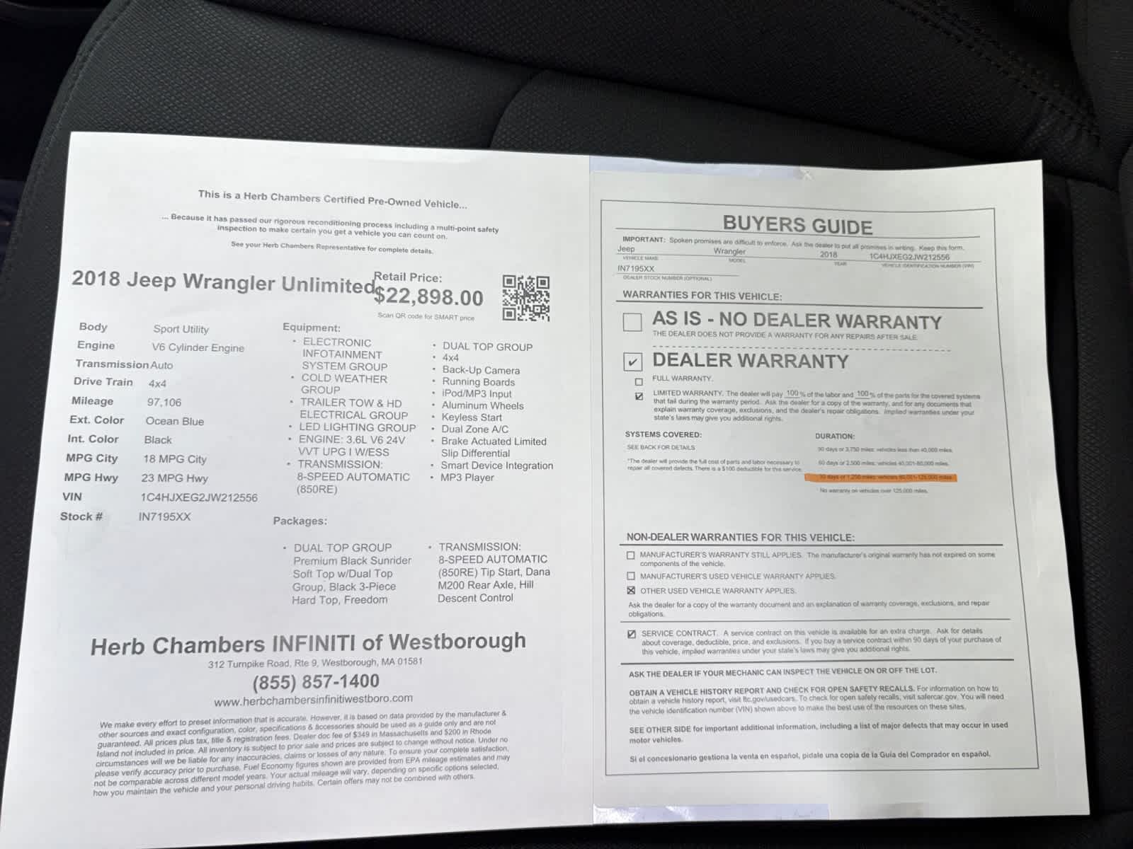 used 2018 Jeep Wrangler car, priced at $22,898
