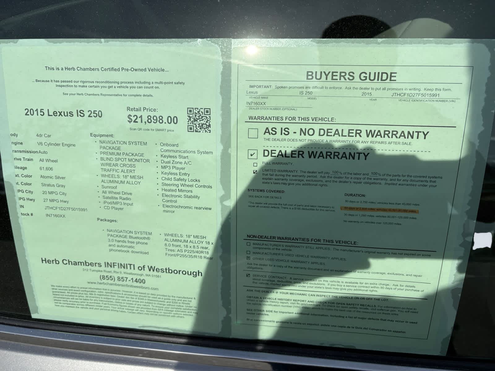 used 2015 Lexus IS 250 car, priced at $21,898