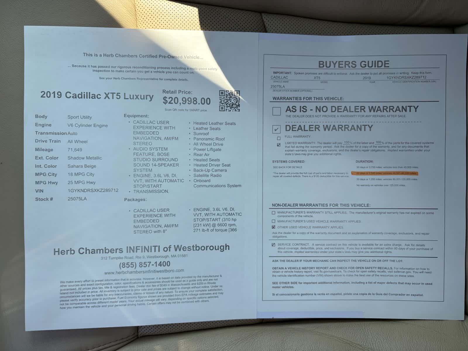 used 2019 Cadillac XT5 car, priced at $20,998