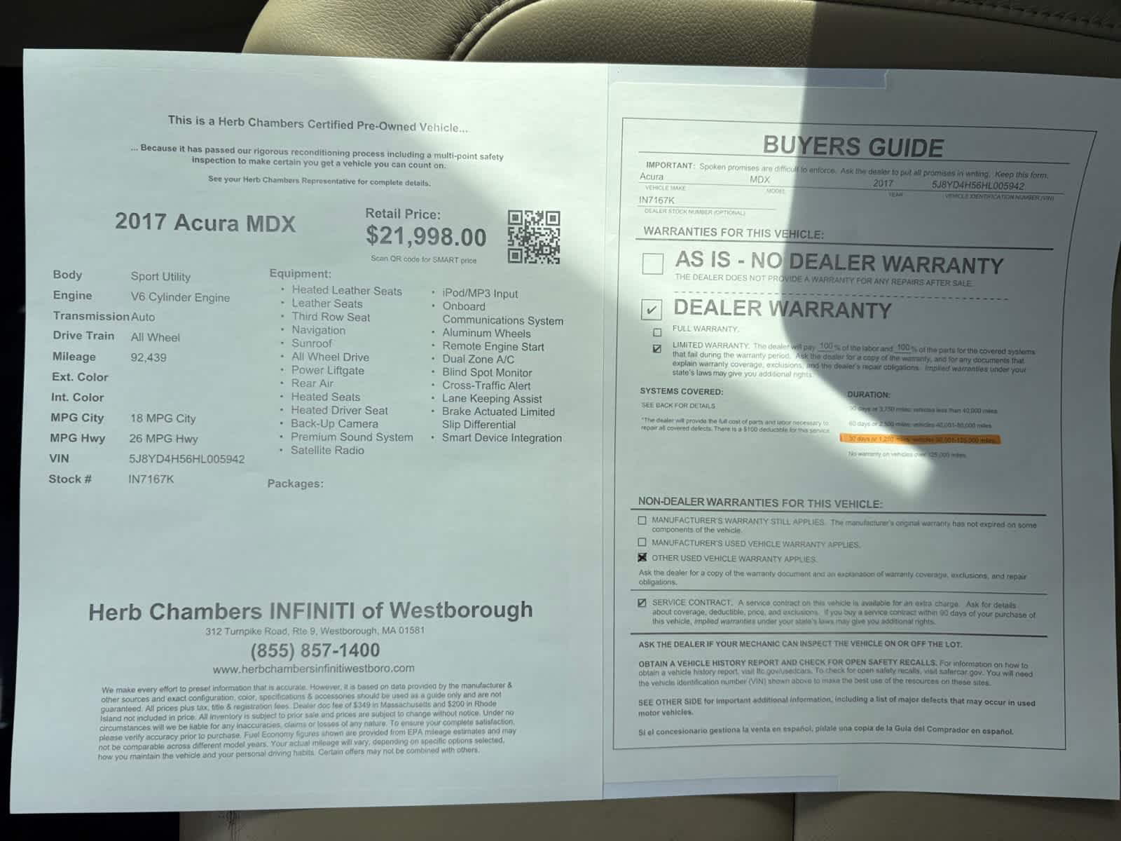 used 2017 Acura MDX car, priced at $21,998