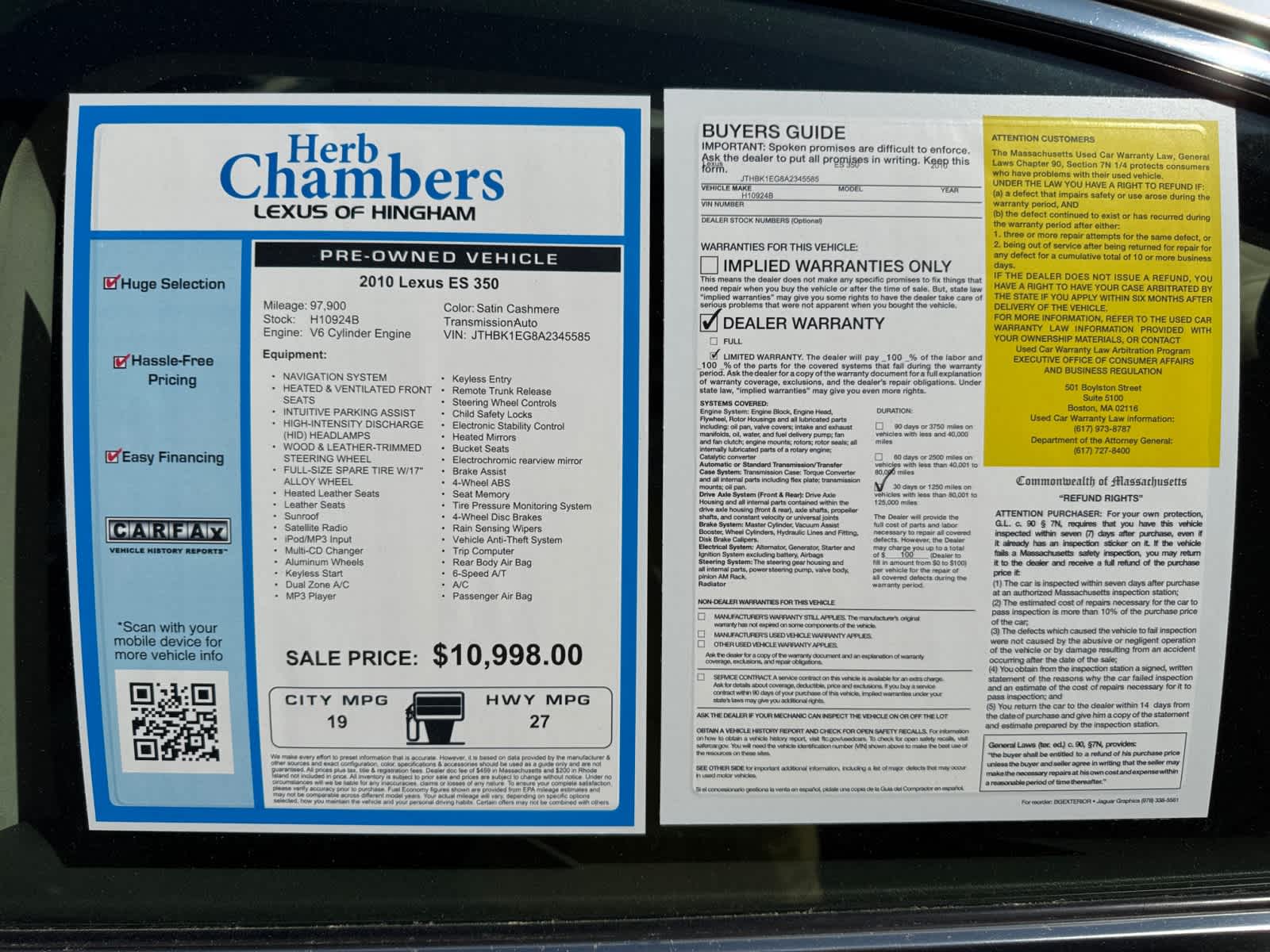 used 2010 Lexus ES 350 car, priced at $10,998