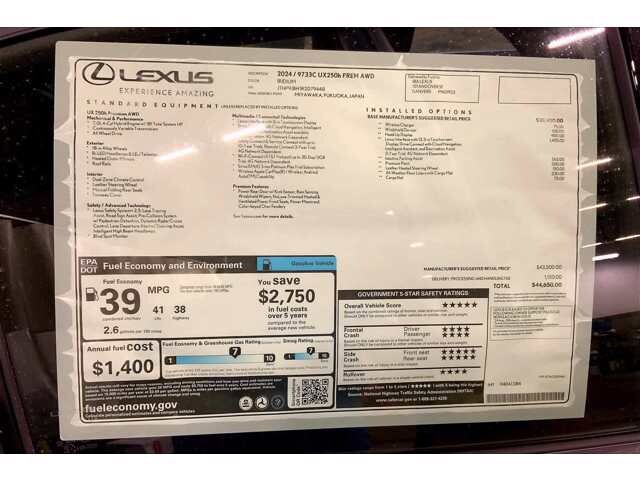 new 2024 Lexus UX 250h car, priced at $44,650