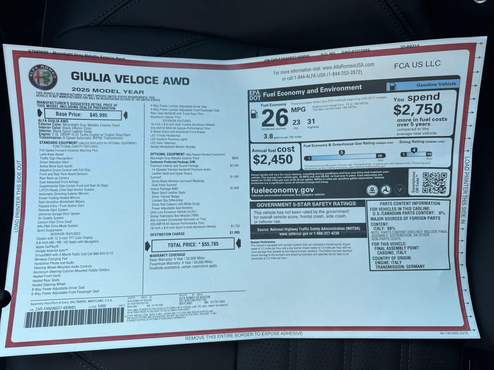 new 2025 Alfa Romeo Giulia car, priced at $55,785