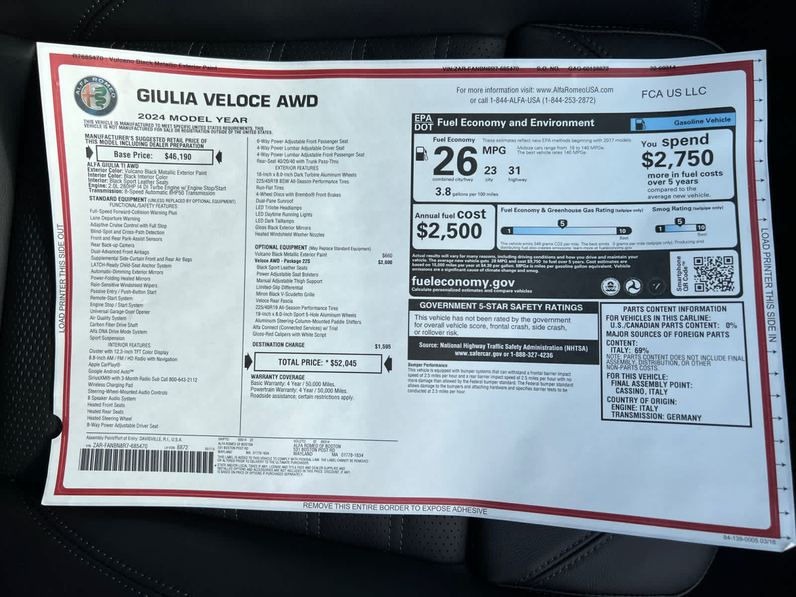 new 2024 Alfa Romeo Giulia car, priced at $48,545