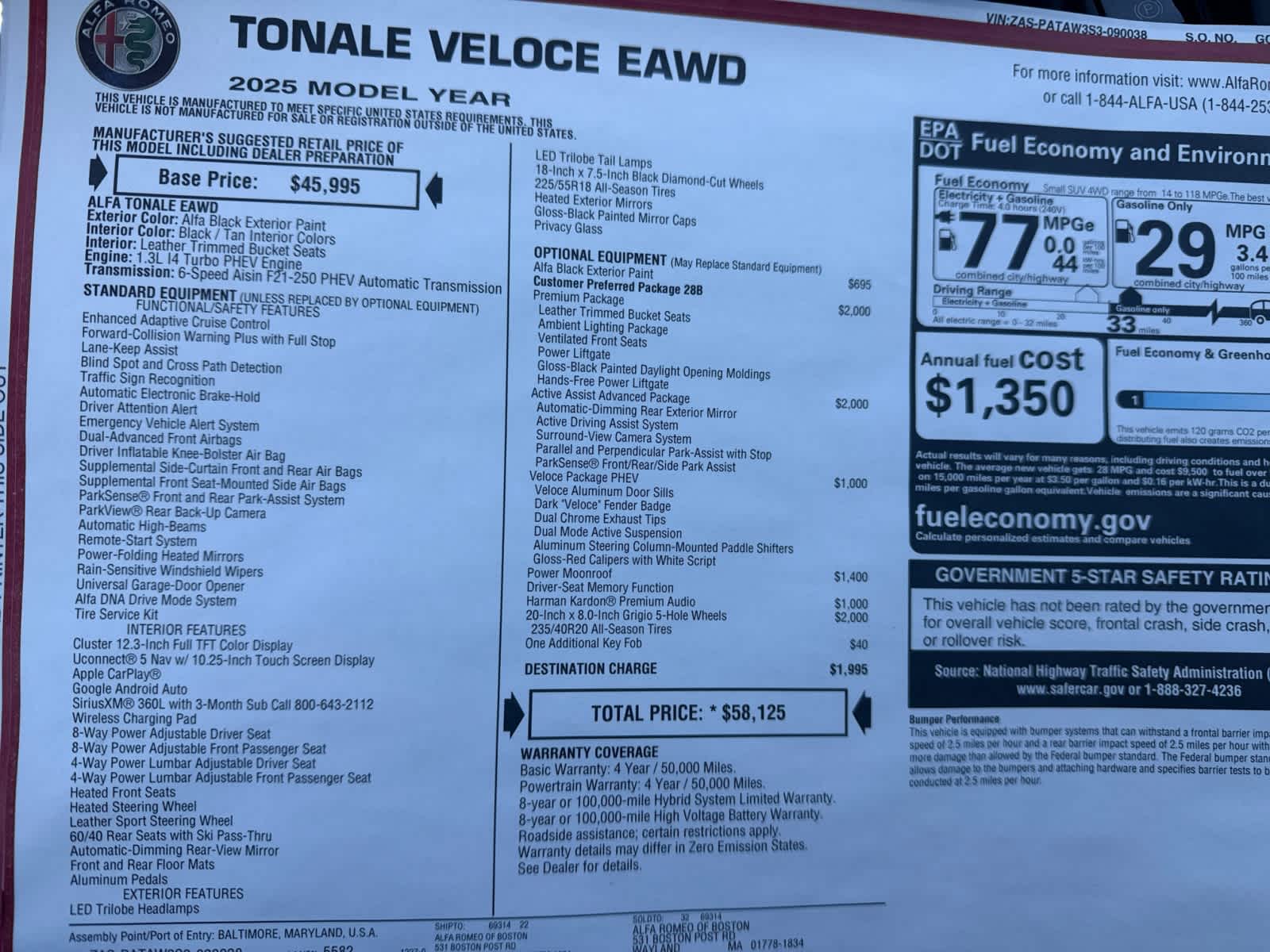 new 2025 Alfa Romeo Tonale Hybrid car, priced at $58,125