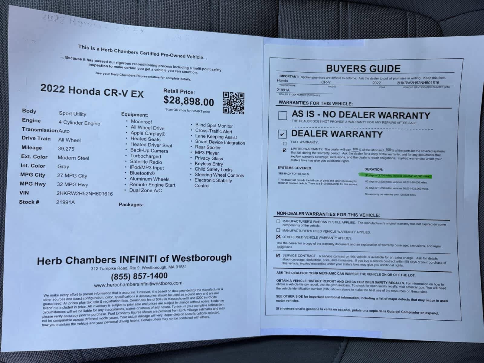 used 2022 Honda CR-V car, priced at $28,998