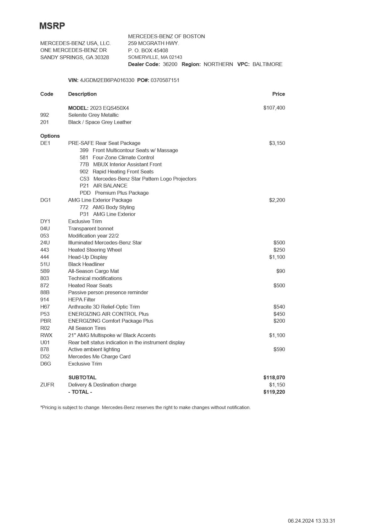 used 2023 Mercedes-Benz EQS 450 car, priced at $95,997