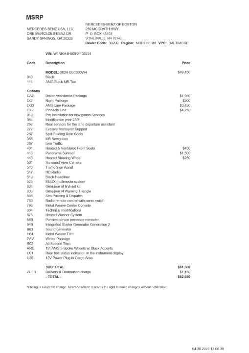 used 2024 Mercedes-Benz GLC 300 car, priced at $47,878